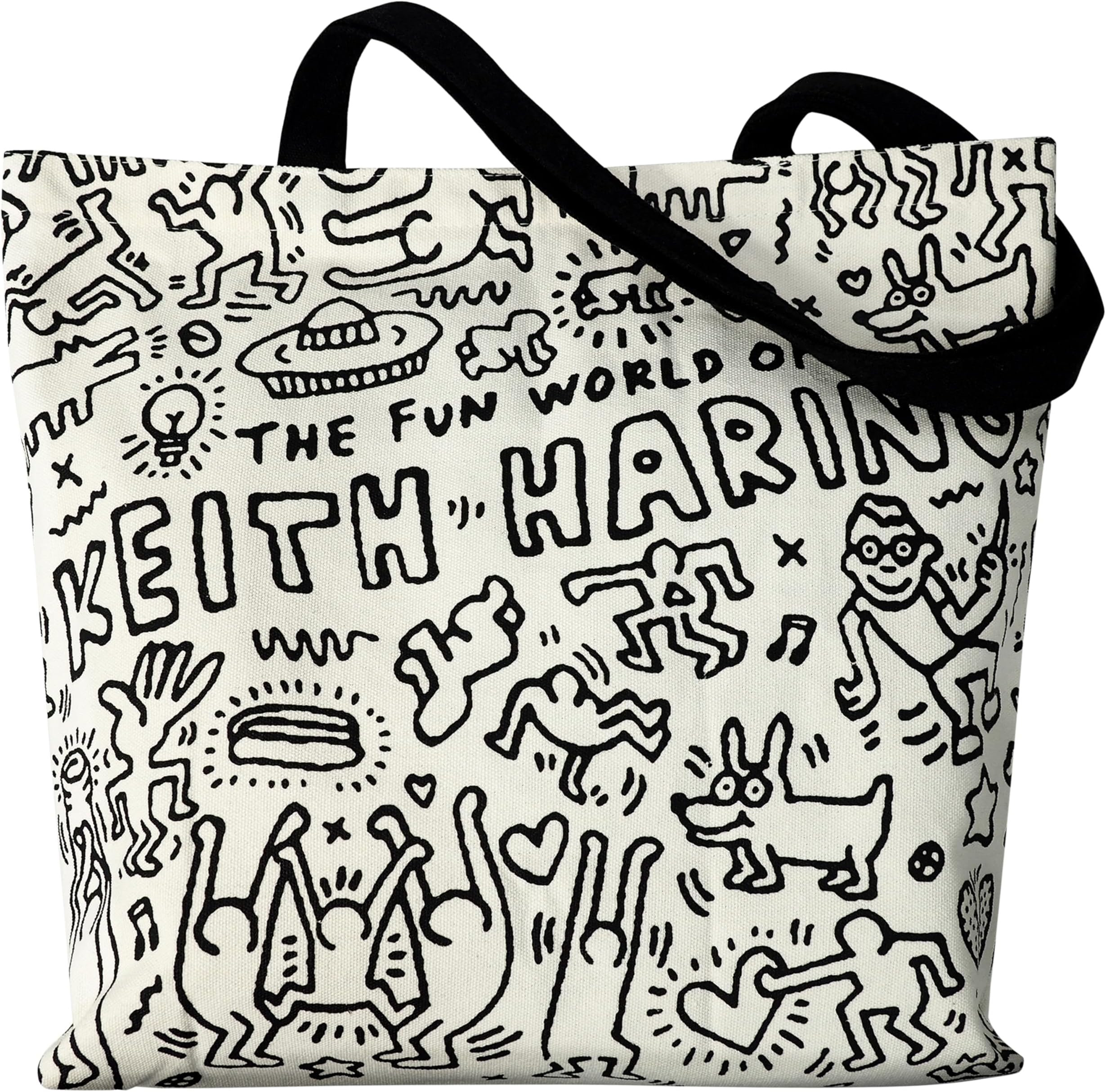 Cotton Canvas Reusable Grocery Bags Tote Bag with Inner Pocke, Black And White Pattern Printing for Shopping Gym And Travel