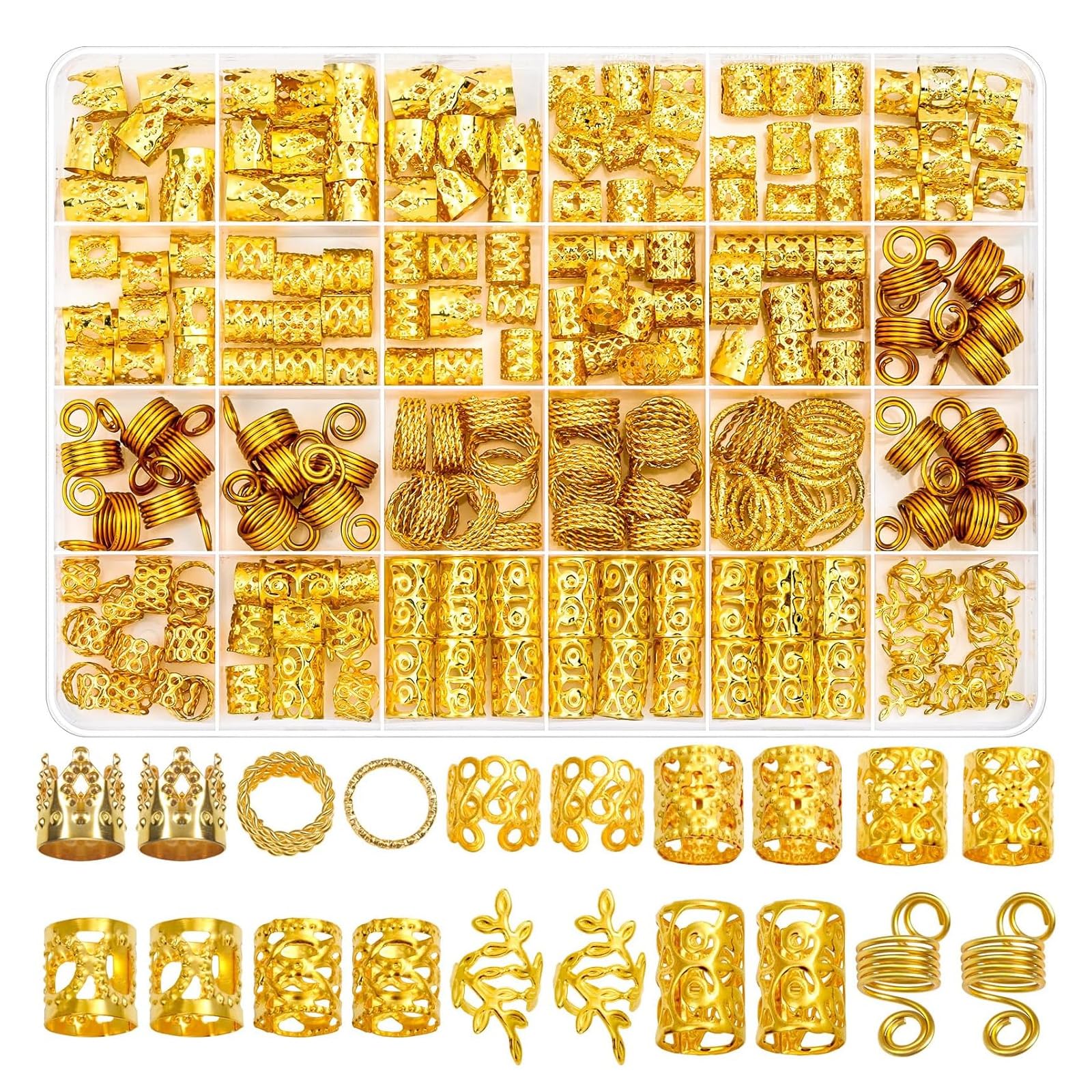 220 Pcs Gold Hair Jewelry for Braids, Loc Jewelry for Hair Dreadlock, Hair Charms for Women, Metal Gold Braids Rings Cuffs Clips for Dreadlock Accessories Hair Braids Jewelry Decorations