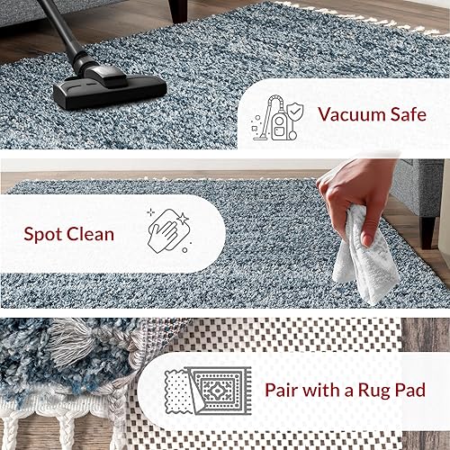 Miniatura 3 de nuLOOM Brooke Shag - Alfombra cuadrada con borlas de 5 pies, estilo casual, azul/marfil, para sala de estar, dormitorio, comedor, guardería