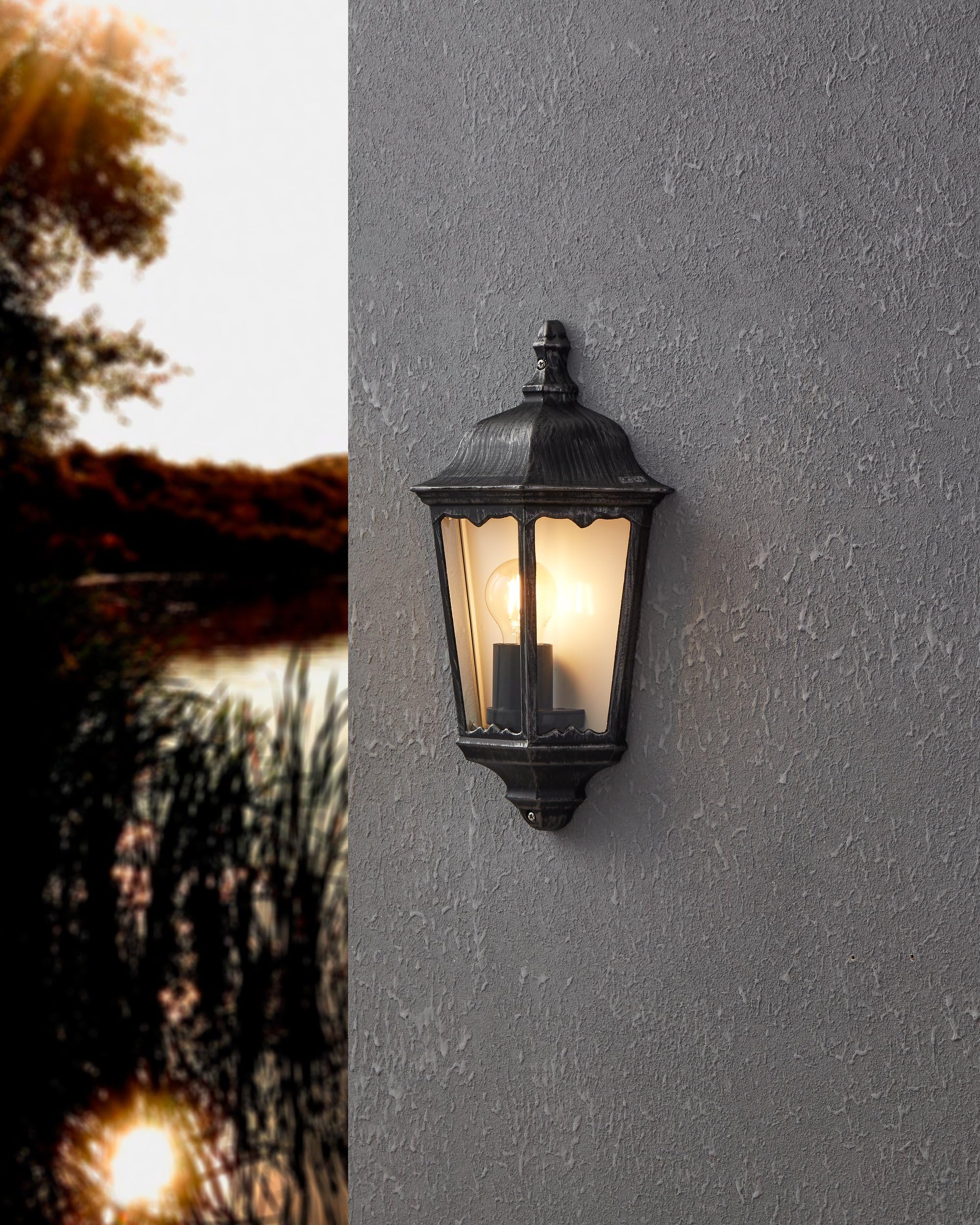 Eglo Lampada da parete esterna Navedo, lampada da muro 1 fiamma, in | alluminio pressofuso e vetro, colore nero con patina argento, attacco E27, IP44