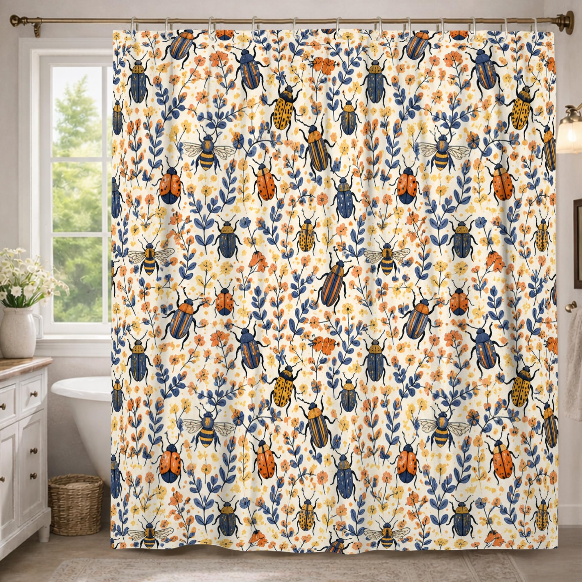 Rideau de douche extra long Beetle en tissu imperméable de 183 x 243 cm pour salle de bain
