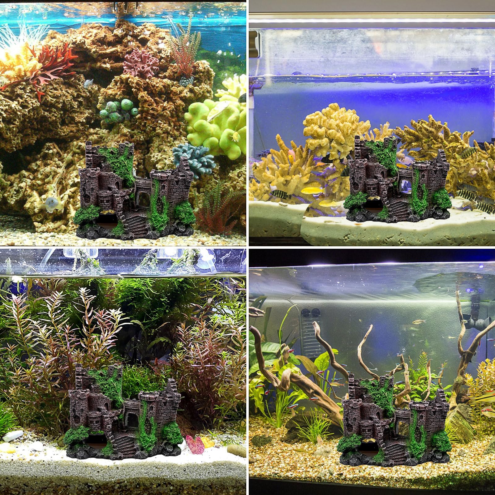 Accessori a forma di drago barbuto, confezione da 5 pezzi, decorazione per rettili, amaca, castello in resina, rampicanti e foglie della giungla, con ventose, decorazione per vivarium per gechi