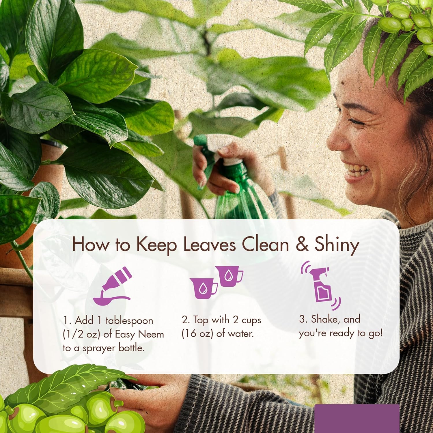 8oz Organic Neem Oil for Plants - Cold Pressed Neem Oil Concentrate for Plants, Water Soluble and Pre-Emulsified for Indoor and Outdoor Use, Spray for Shinier, Dust and Dirt-Free Plant Leaves - Image 6