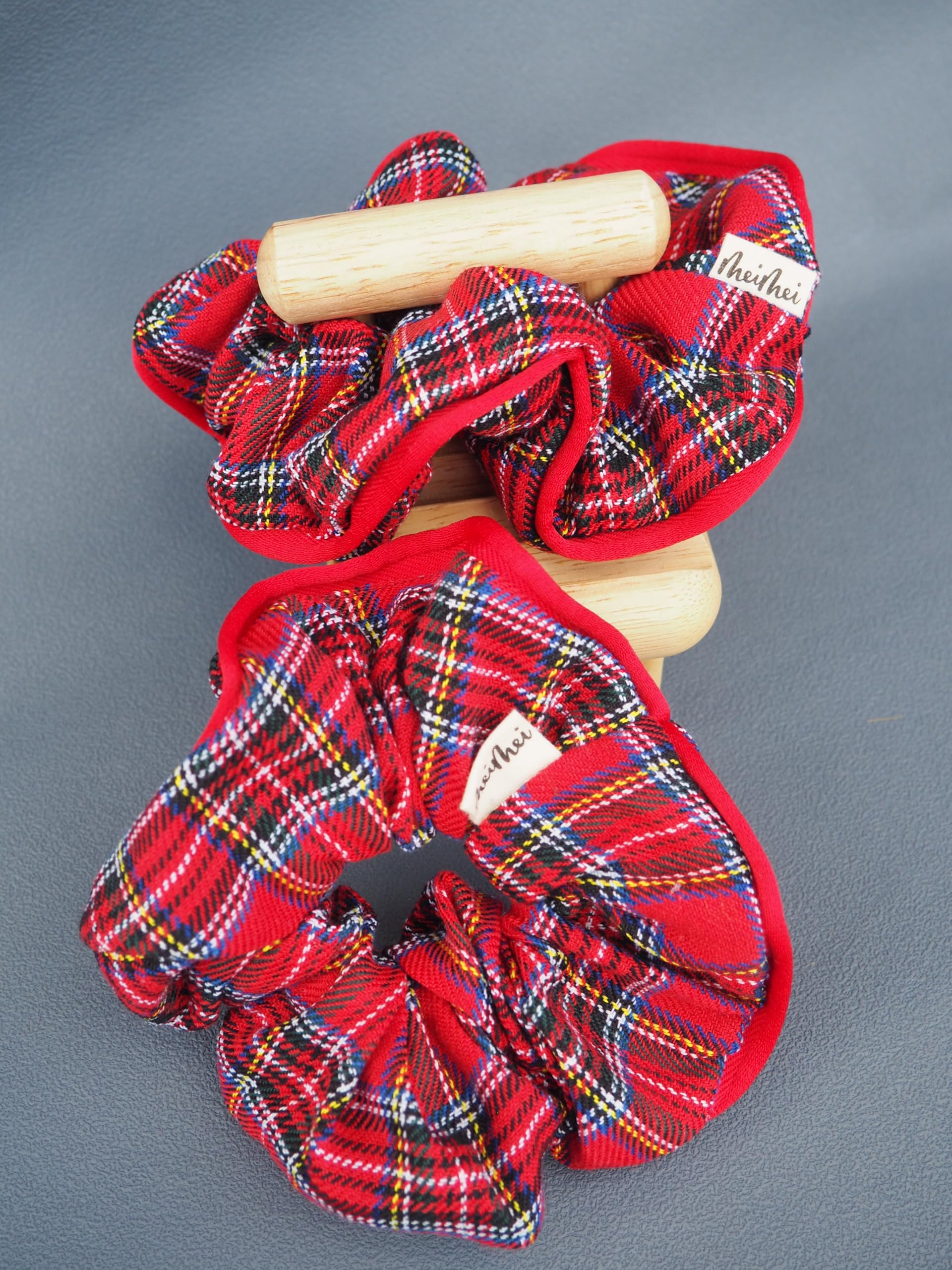 MeiMei Tartan Hair Bow, Christmas Xmas Stocking fillers, Gift Present, Hair Tie Rubber Elastic Band Bobble Scrunchies - Image 2