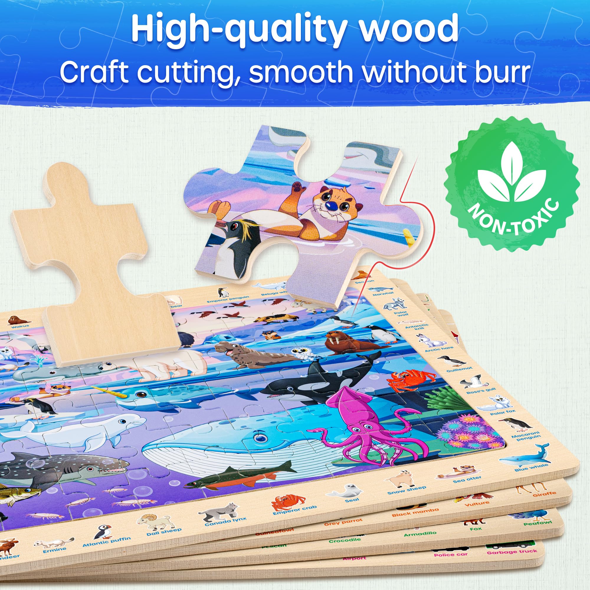 SYNARRY Puzzles en bois pour enfants de 4 à 6 ans, 4 x 60 pièces pour enfants de 3 à 5 ans, garçons et filles