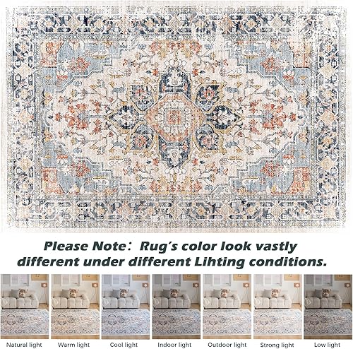 Miniatura 9 de VK VKLIVING Alfombra lavable a máquina, de 5 x 7 pies, abstracta, lavable, con alfombras antideslizantes, para sala de estar, dormitorio, alfombra