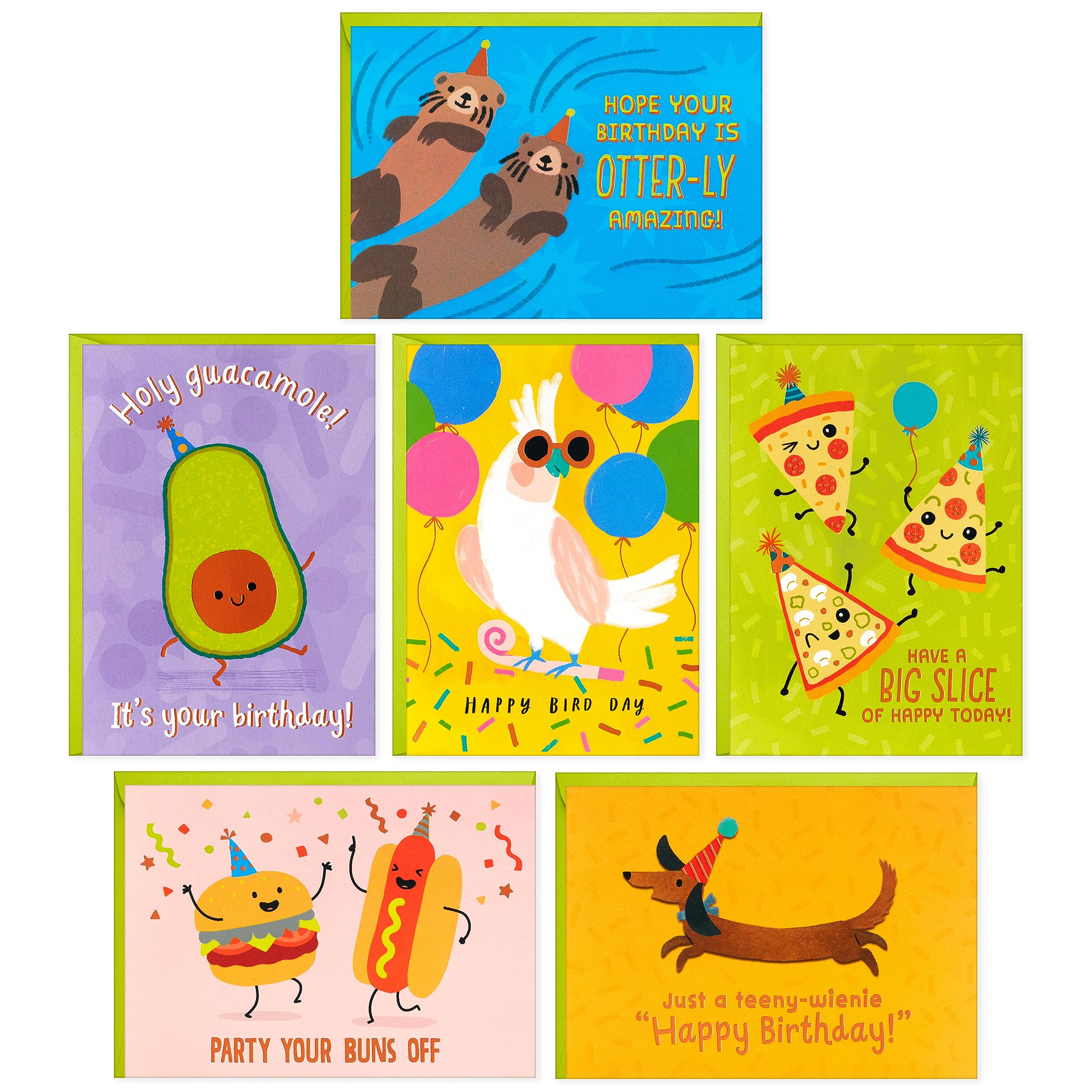 HallmarkFunny Birthday Card Assortment (24 Blank Cards with Envelopes) Food Puns, Dog, Bird, Otters