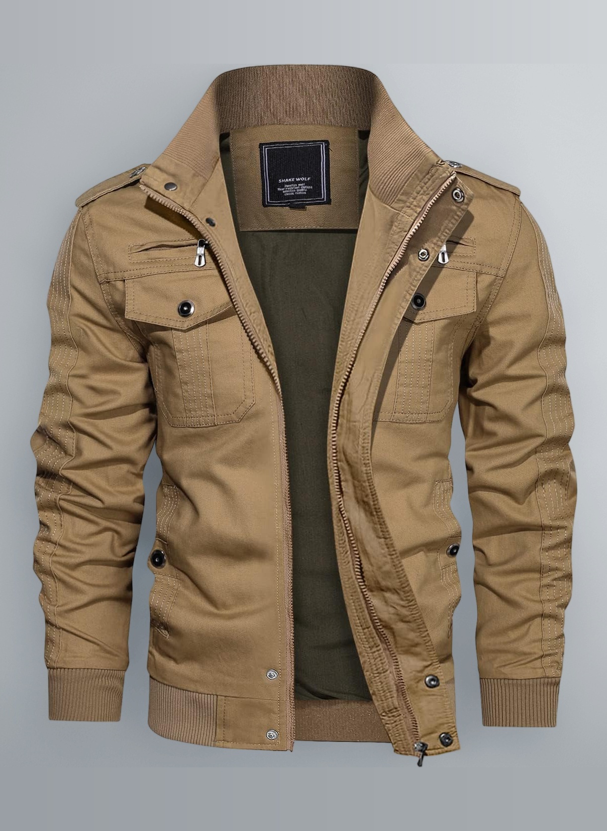 KEFITEVD Mens Warm Fleece Cargo Jacket Winter Military Bomber Jackets Windproof Work Coat with Multi Pockets