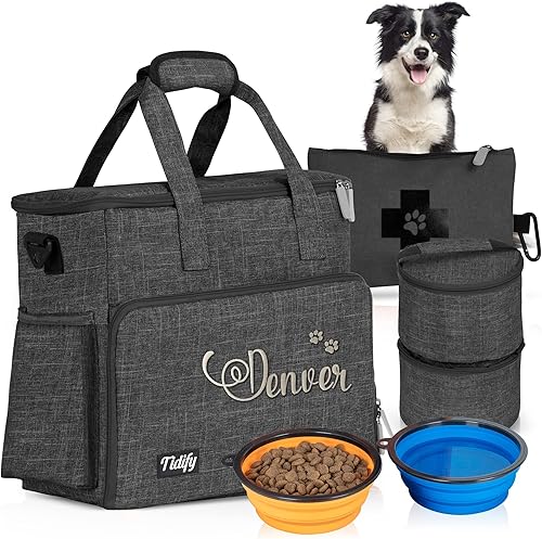 Bolsa de viaje para perros organizador de fin de semana aprobado por aerolíneas con bolsa de primeros auxilios para mascotas 2 recipientes de