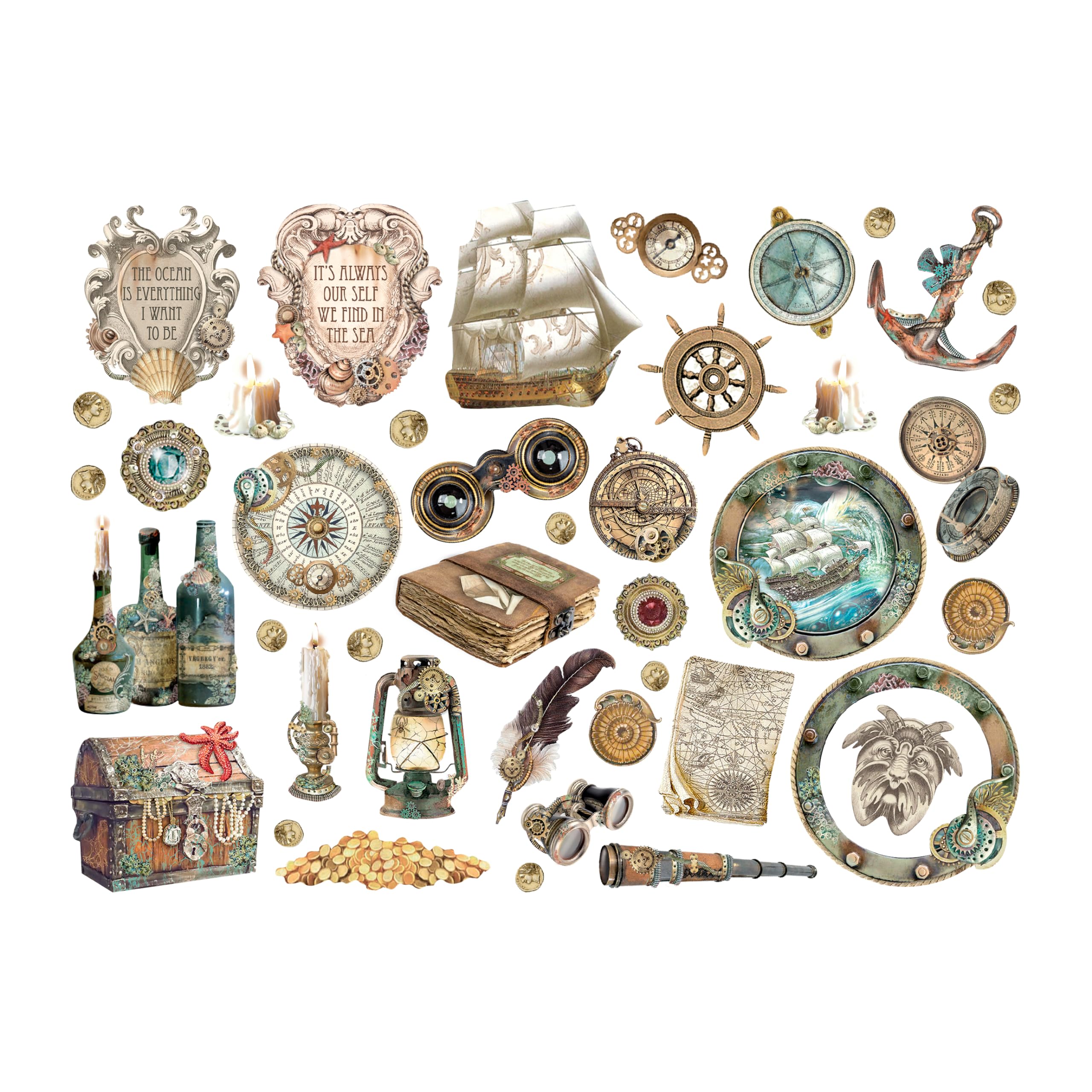 Stamperia Multicolour Assorted Die Cuts Songs Of The Sea Ship And Treasures