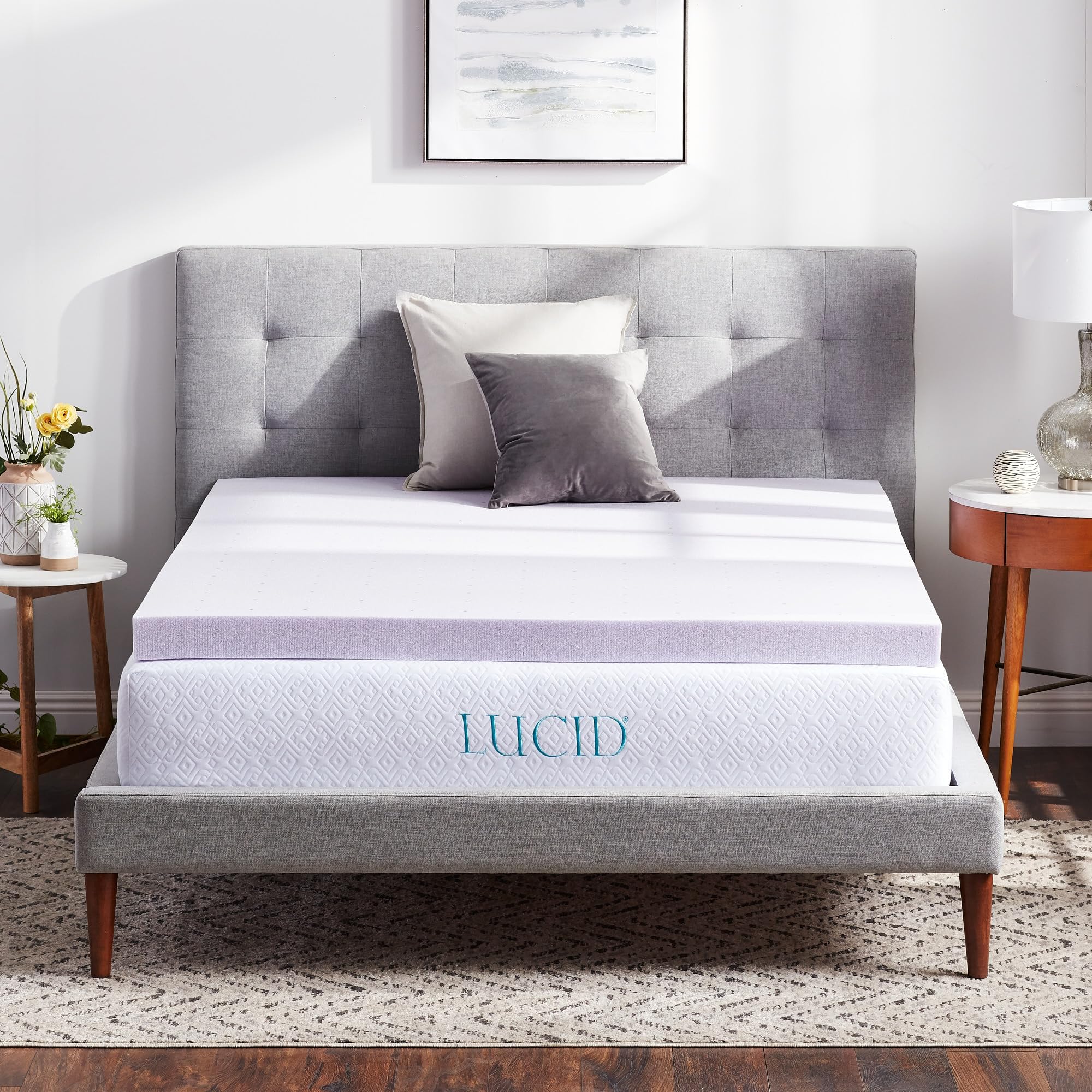 Lucid 3 Inch Lavender Memory Foam Mattress Topper, Twin XL Size – Essential Oil Infusion – Deep Plush Feel, Pressure-Relieving Bed Topper – Ventilated and Breathable – CertiPur Certified
