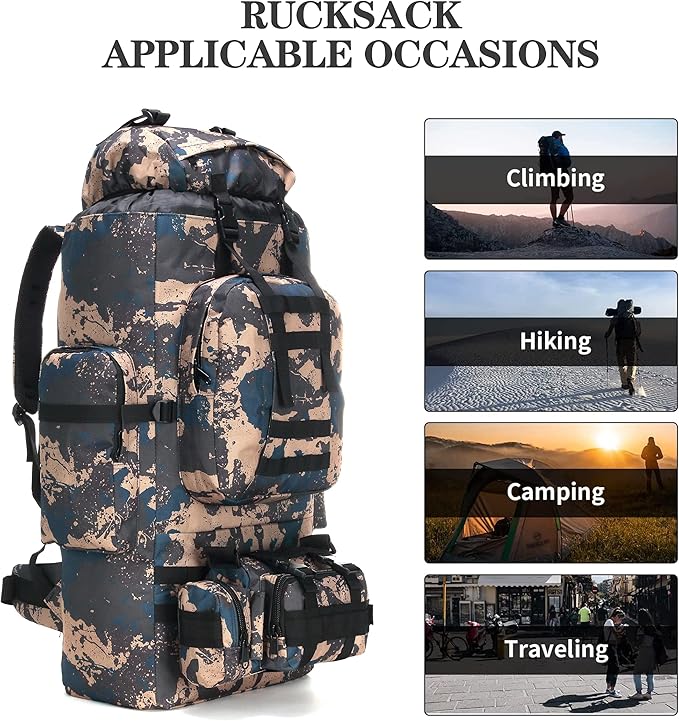 Mochila Senderismo 100L Impermeable Táctica Militar Ligera Camping Trekking miniatura 7