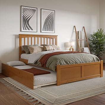 AFI, Mission Full Platform Bed with Footboard & Full Trundle, Light Toffee
