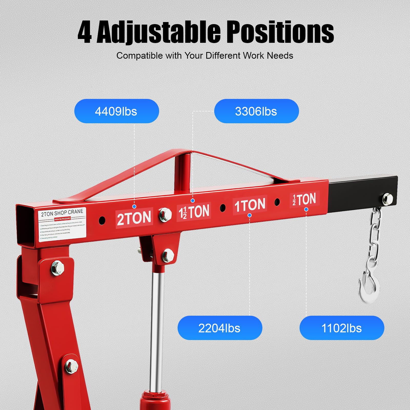 Grúa plegable de 4 niveles con motor, grúa de acero al carbono, 6 rodillos de hierro, grúa hidráulica ajustable, elevador de motor plegable para reparación de automóviles, talleres, garajes (rojo)