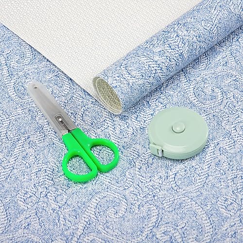 FIFTY-FEET Revestimiento de estante de 18 x 192 pulgadas con tijeras y cinta métrica para armarios de cocina, forro de cajón de PVC para tocador de