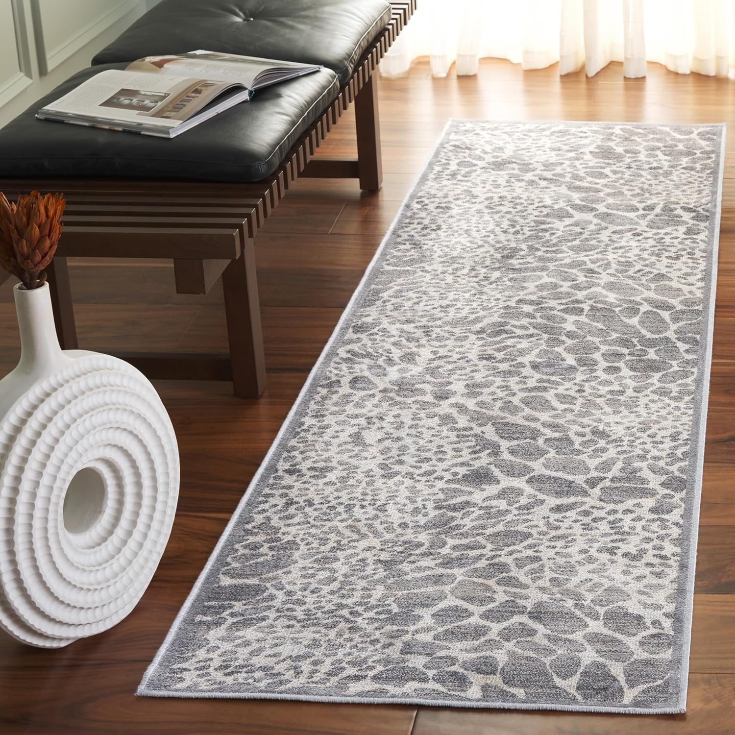 SAFAVIEH Atlas Collection Runner Rug - 2'2" x 8', Ivory & Grey, Vintage Viscose Design, Ideal for High Traffic Areas in Living Room, Bedroom (ATL985G)