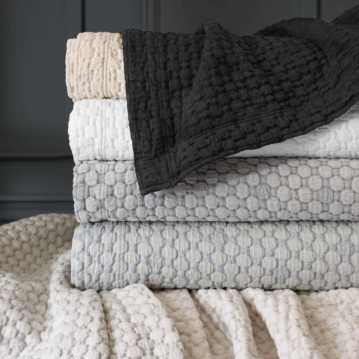 Pine Cone Hill Lodi, Silver, Solid, King Sized, Matelassé Coverlet,100% Cotton, Stonewashed Texture, Made in Portugal, Year-Round Lightweight Bedding