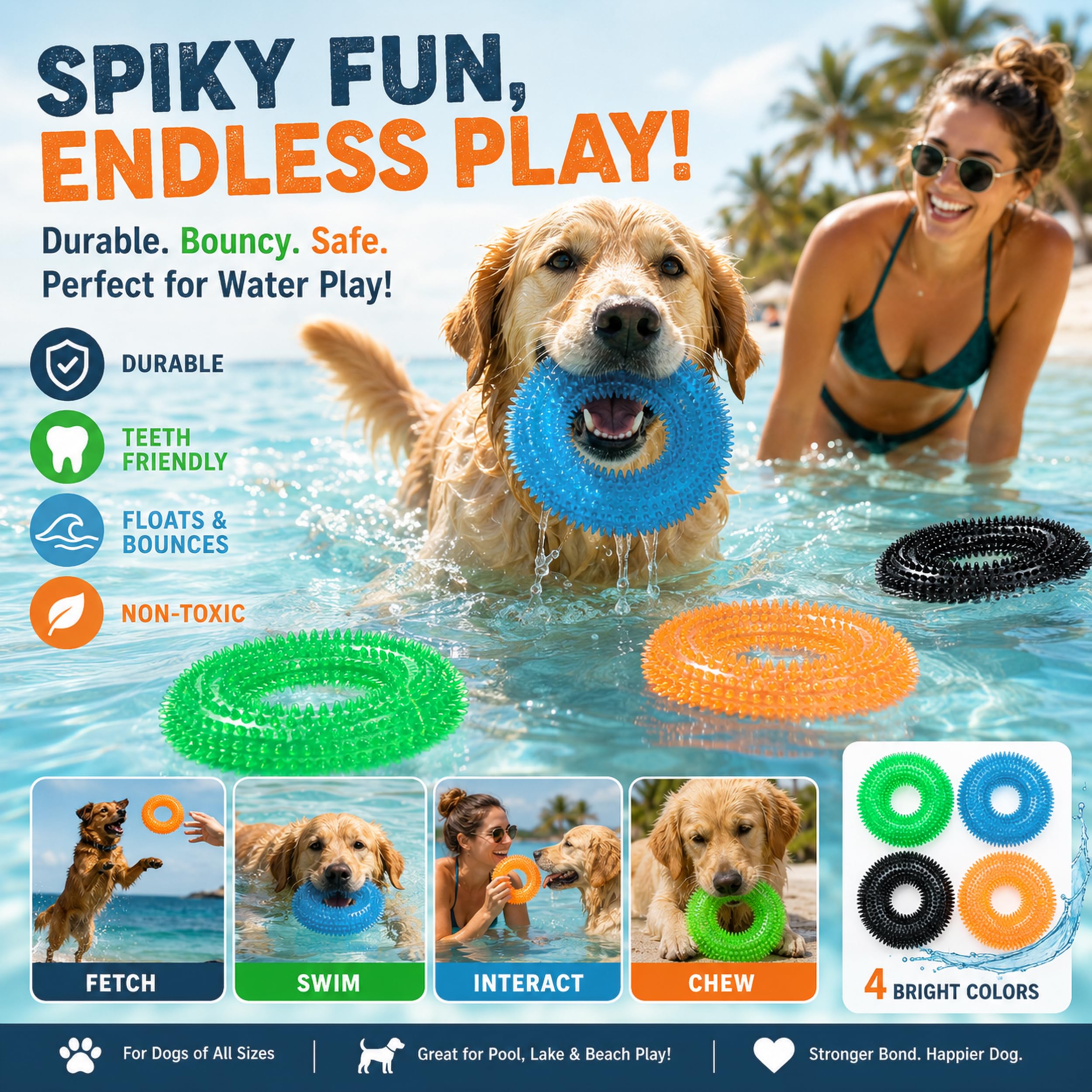 ADUCK Langlebiges Hundespielzeug mit Quietschfunktion für aggressive Kauer, kleine, mittelgroße und große Hunde, zum Apportieren von Zähnen, für den Innen- und Außenbereich, ungiftiges weiches Gummi,