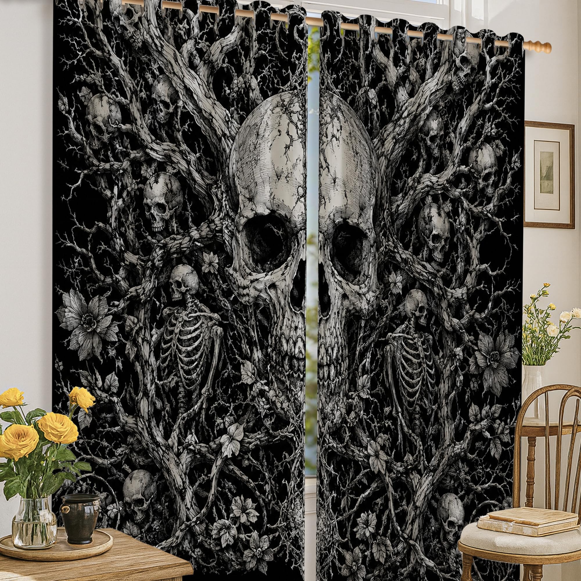 Rideaux occultants pour salon ambiance gothique et florale d'Halloween