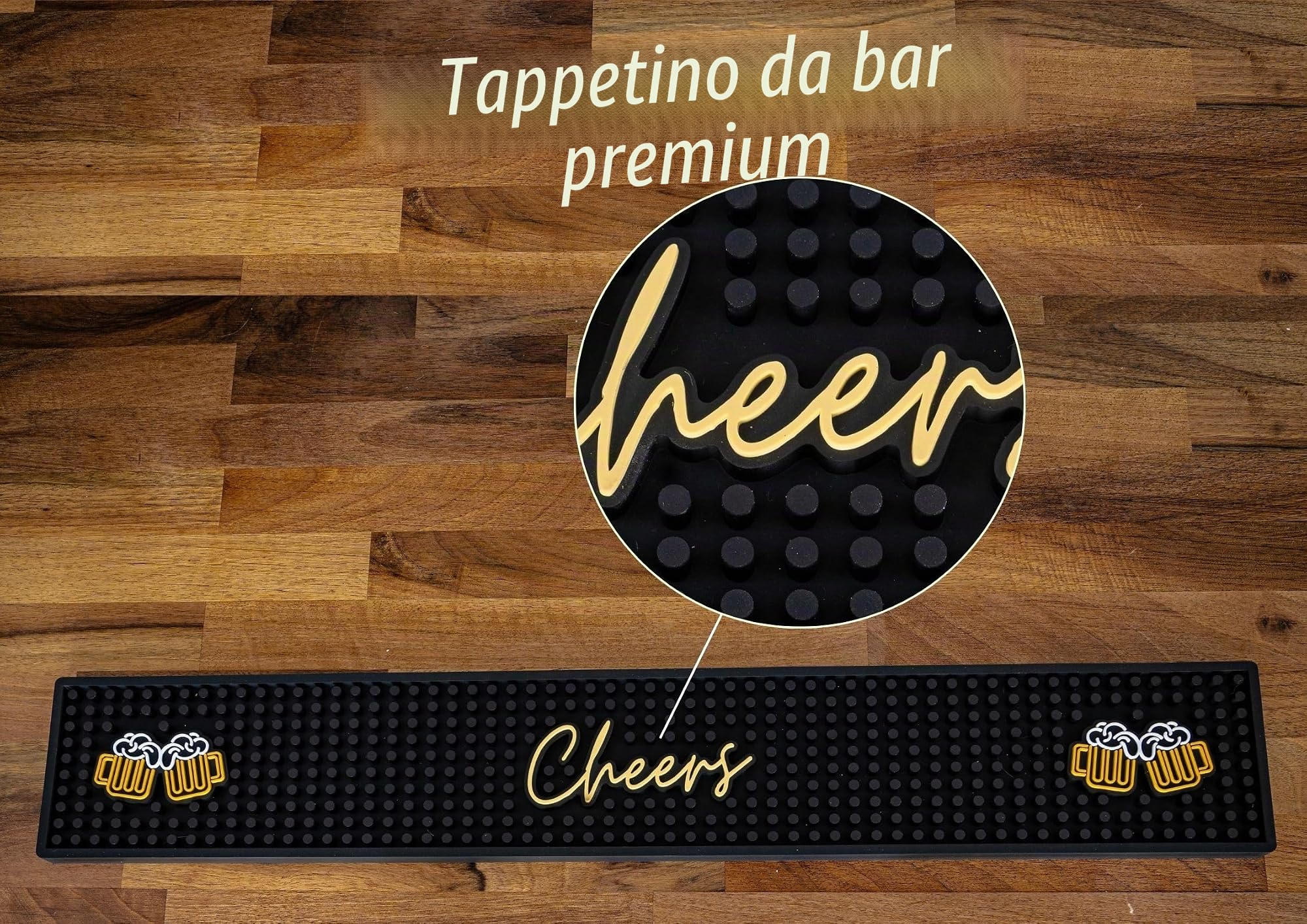 Buddy - Tappetino da bar in gomma | 60x10x1 cm | Tappetino per bancone di alta qualità per vetreria, casa, grotta degli uomini | in PVC nero antiscivolo, per birra e cocktail