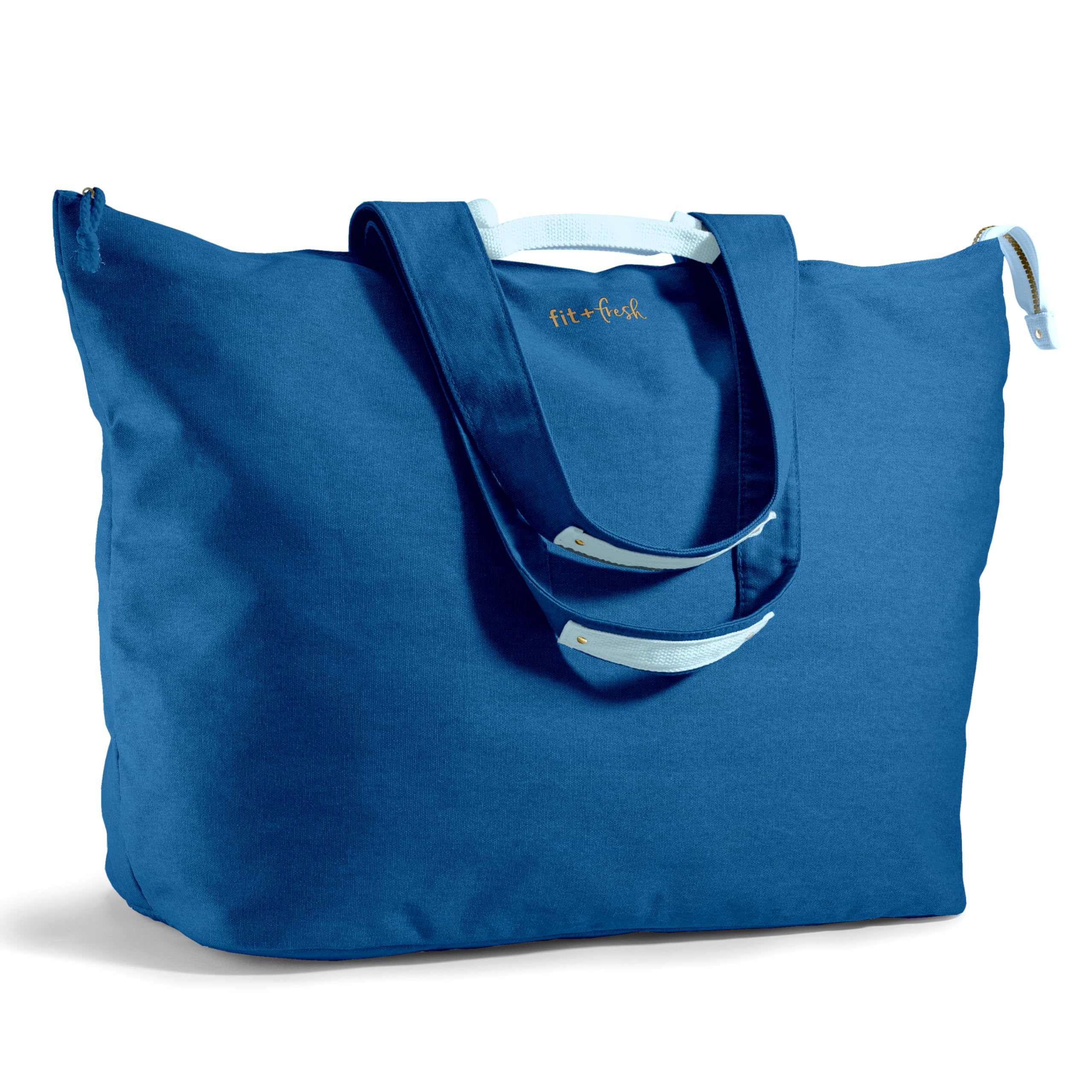 Fit & Fresh XL Beach Tote Bag for Women – Extra Large Travel Tote with Zipper & Pockets, Oversized Canvas Pool Bag, Weekender Carry-On for Beach, Travel & Family Essentials