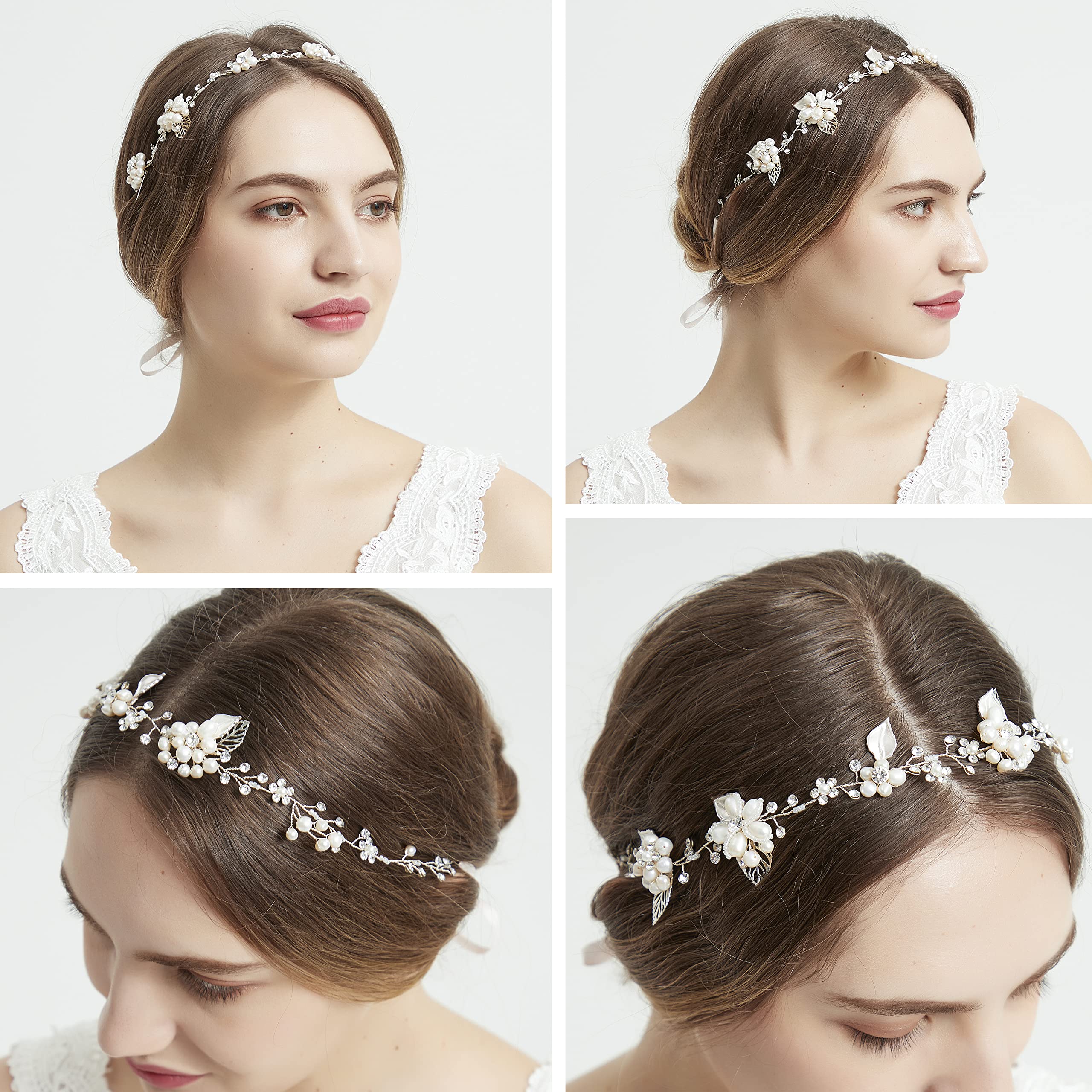 Oriamour Brautschmuck Kristall Stirnband mit Süßwasserperlen Blume Design Hochzeit Haarschmuck