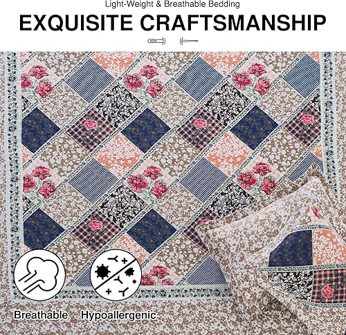 Miniatura 5 de DDUOXIN Colcha floral Queen de 102 x 120 pulgadas, edredón reversible de gran tamaño 100% algodón con 2 fundas de almohada, juego de ropa de cama