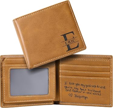 Personalized Leather Wallet, Engraved Genuine Leather Custom Wallet, Gifts for Men, Him, Father, Dad, Husband, Boyfriend