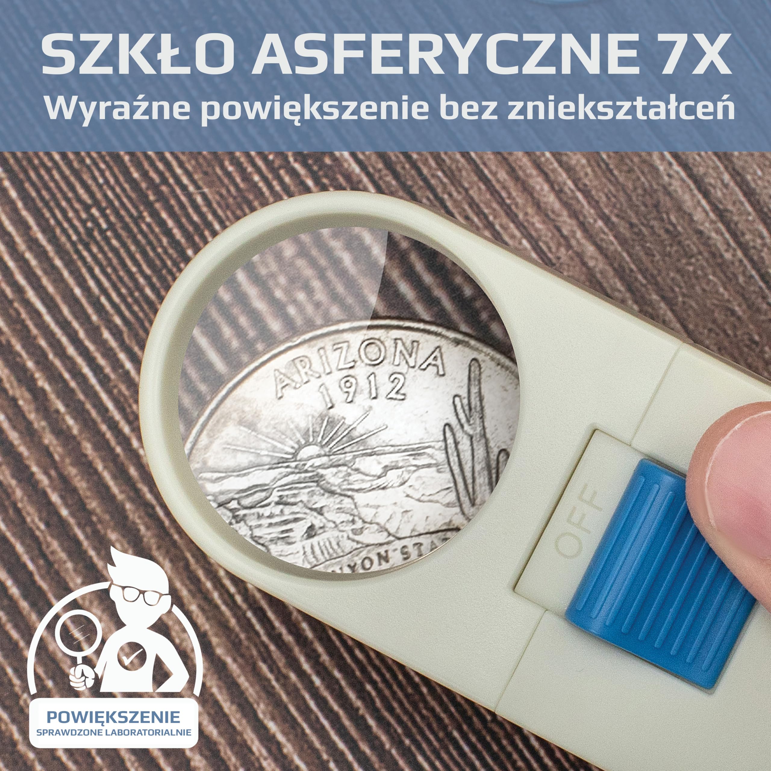 Carson Podświetlana Ręczna Lupa Asferyczna 7x z LED i Średnicą Soczewki 1,5'' (SV-70), Biała (Zestaw 1 szt.)