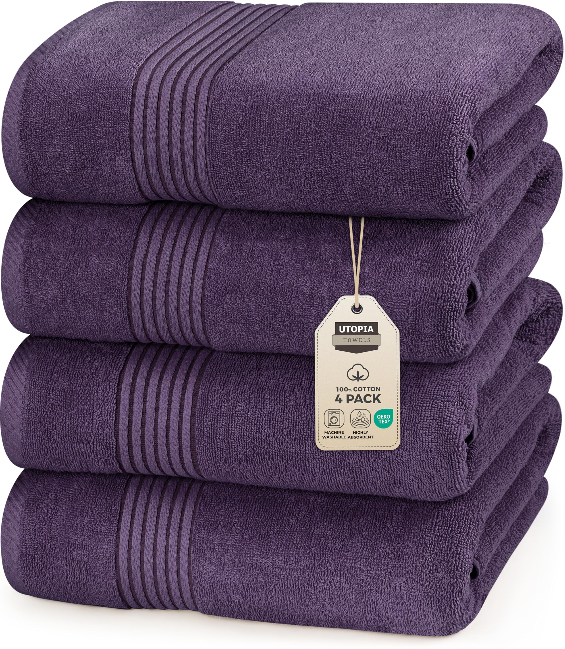 Utopia Towels 4 Pack Bath Towels Set, 27 by 54 Inches, 100% Ring Spun Cotton, Quick Dry, Highly Absorbent, Soft Feel Towels, Perfect for Daily Use, Plum