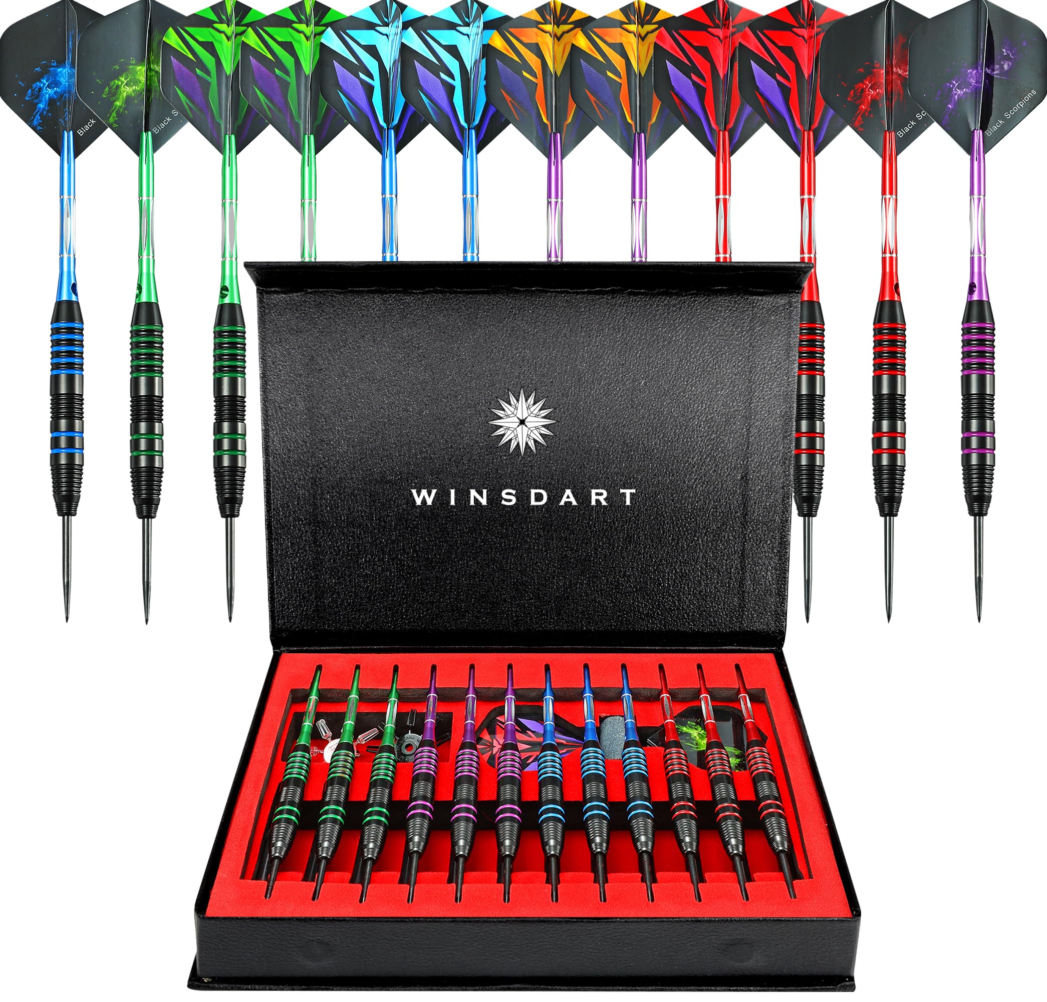 WINSDART Darts Metal Tip Set Steel Tip Darts 12 pcs Set 22g with Gift Box — image 1