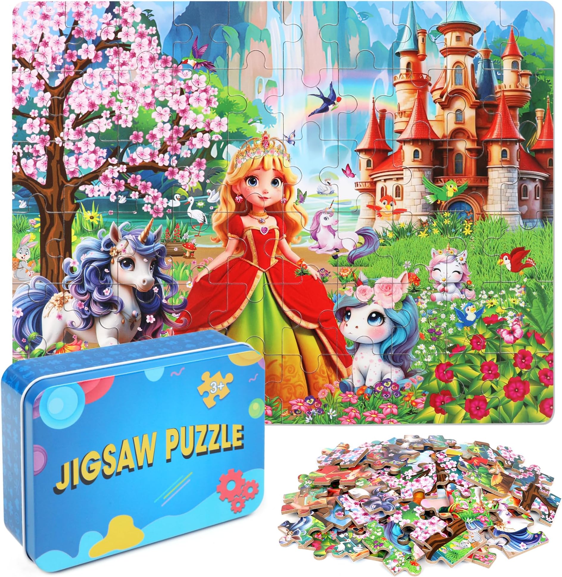 LELEMON Princess Puzzles for Kids Ages 4-8,100 Pieces Princess Jigsaw Puzzle for Children,Learning Educational Toys for Boys and Girls