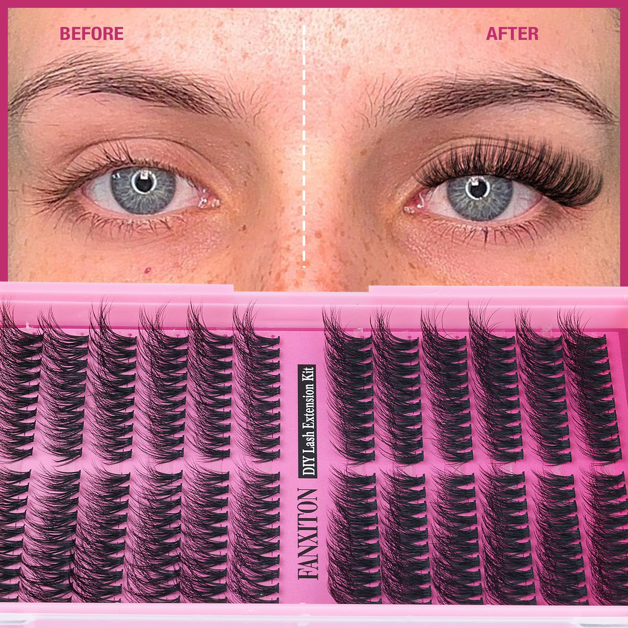 FANXITON DIY Individual Eyelash Extension Kit, Thick Volume Lash Clusters 40D+50D D Curvature, 280 Pieces Thin Band Cluster Lashes with Bond and Seal Tweezers: FANXITON Lash Extension Kit Fluffy Lash Clusters Kit 40D+50D Natural Lash Clusters D Curl Cat Eye Lash Clusters Eyelash Curlers Individual Lashes Lashes Clusters Bond and Seal Lash Tweezers