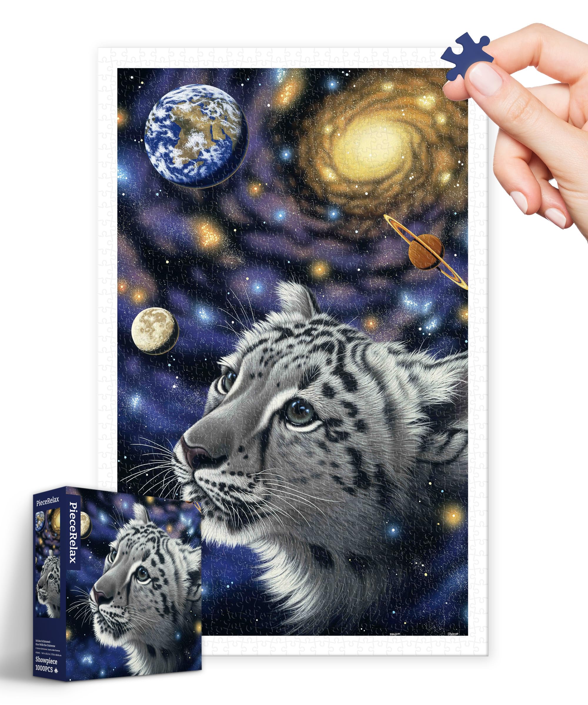 PieceRelax1000 Pieces Plastic Jigsaw Puzzle for Adults - Schim Schimmel - One With the Universe - Challenging Extra Small Pieces, No Mat Needed, Relaxation & Gift [H3645]
