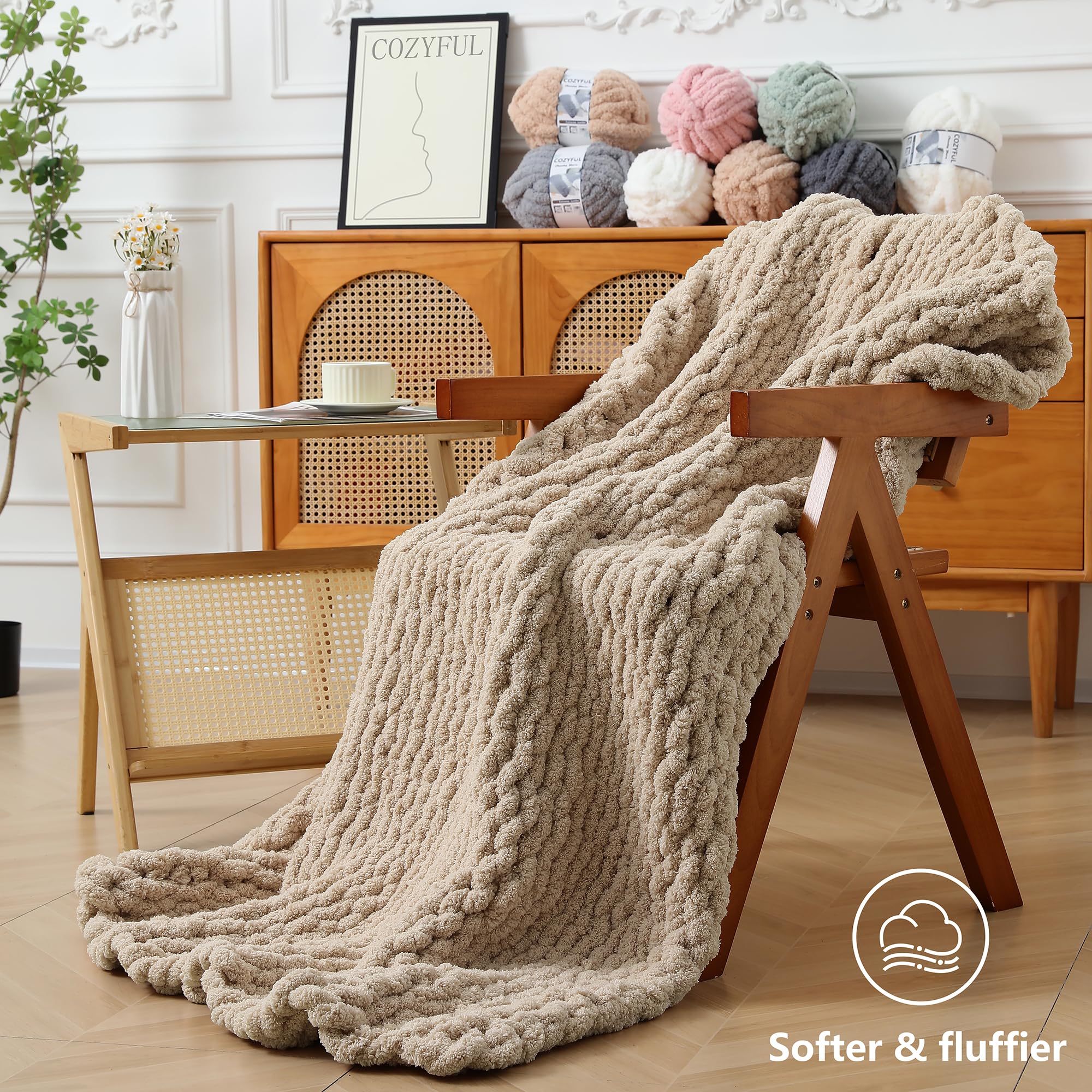 Cozyful #10 - Hilo grueso para tejer a mano, hilo de felpilla grueso, tamaño jumbo, grueso para ganchillo, hilo para manta de punto grueso súper voluminoso, 8 madejas (25 yardas 8 onzas cada madeja),