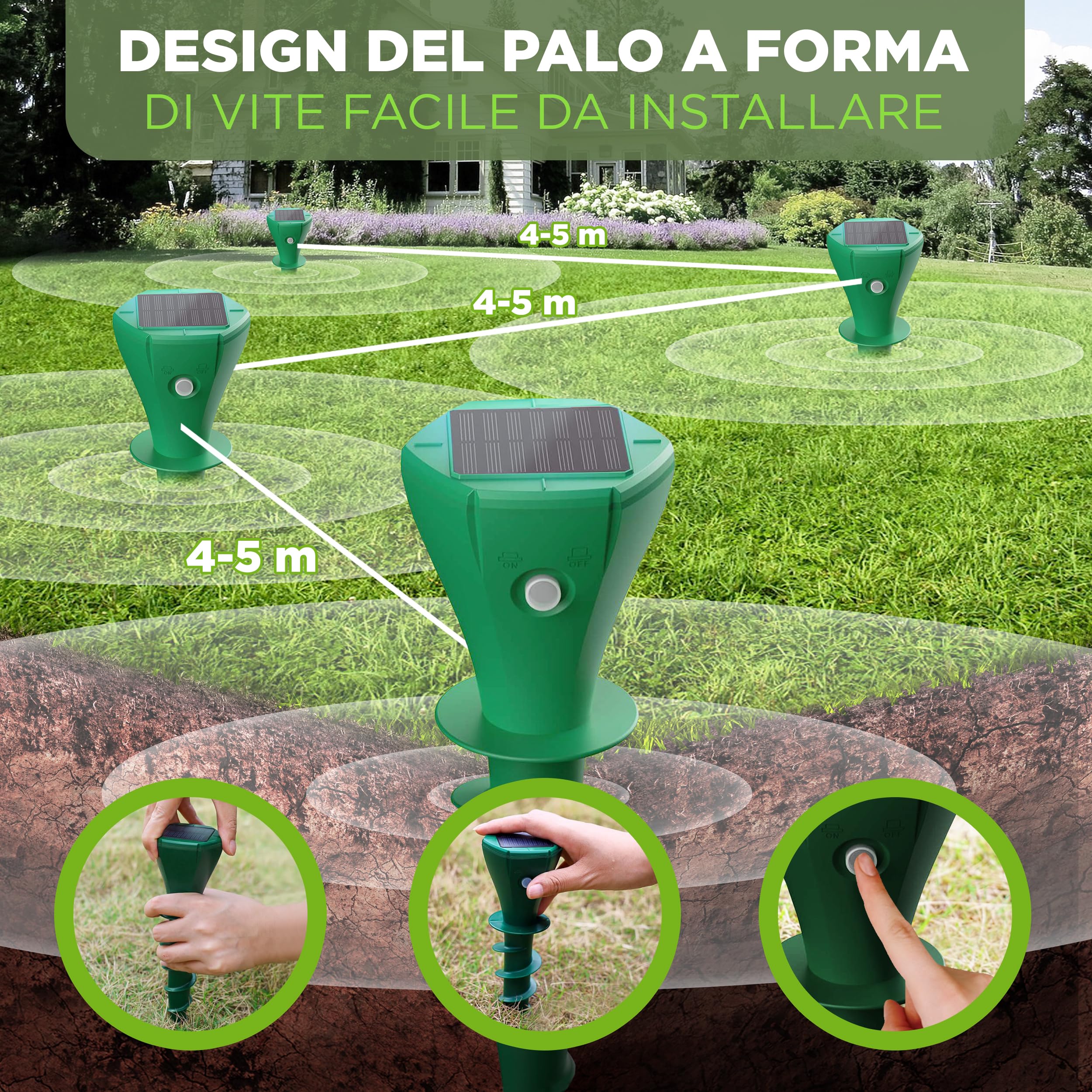 ISOTRONIC Repellente Solare per Talpe, Arvicole e Serpenti – Repellente per Talpe con picchetto da Giardino – Repellente per Talpe con Raggio d'azione effettivo di 700 m² (2 Pezzi)