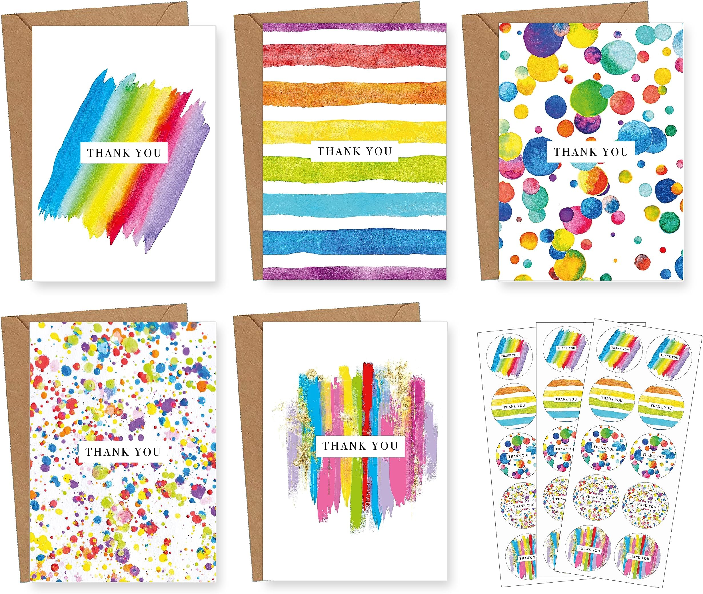 100 Thank You Cards with Brown Kraft Envelopes and