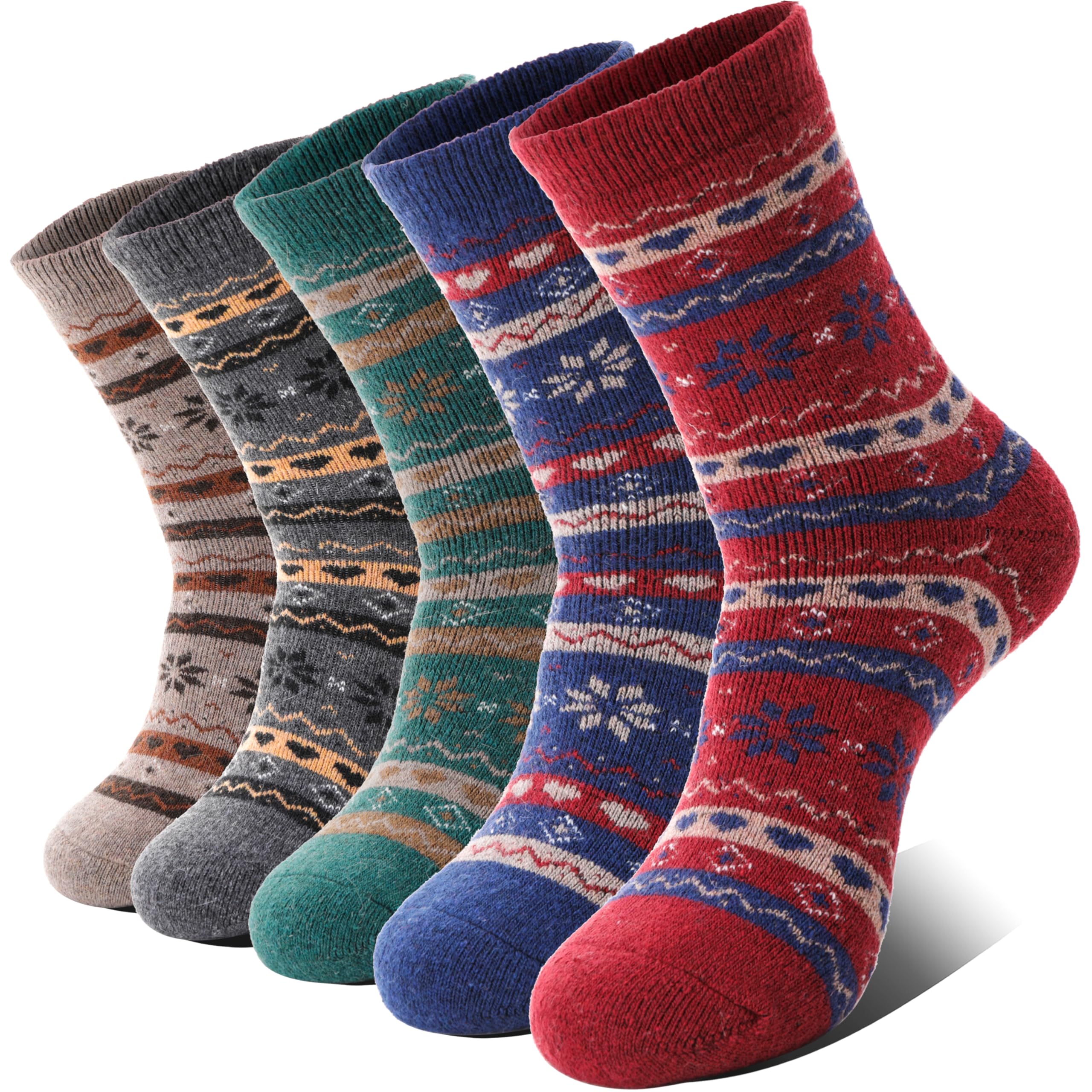 EBMORE Womens Merino Wool Socks for Winter Thermal Warm Hiking Thick Cozy Ladies Cabin Crew Socks 5 Pack