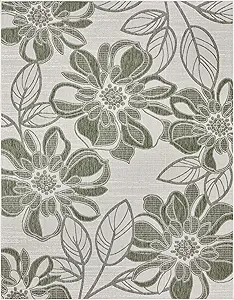 Gertmenian Indoor Outdoor Casual Area Rug - 5x7 Standard, Fade Resistant, Ideal for High Traffic in Living Room, Bedroom, Patio - Woodbury Floral, Green, 28805