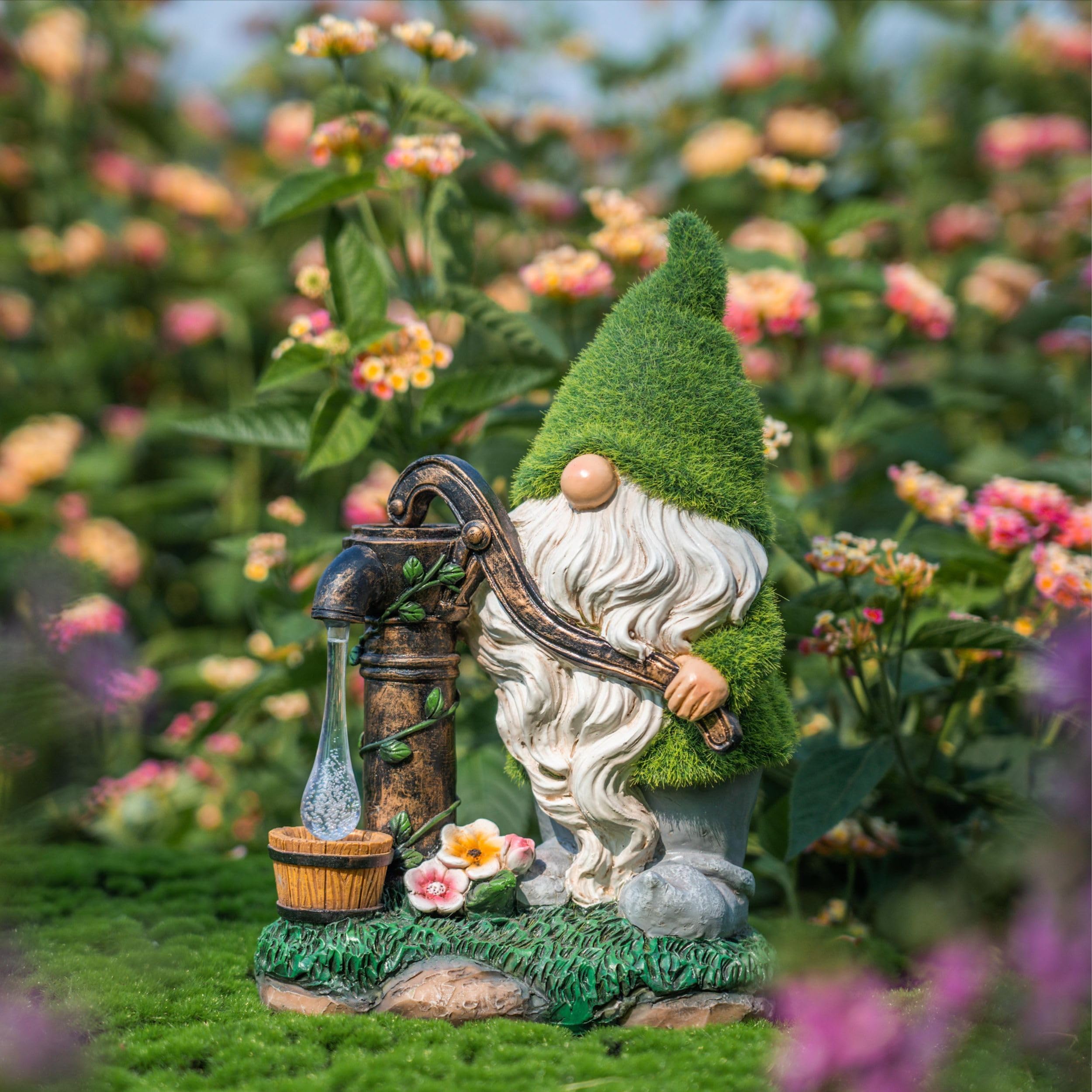 TERESA'S COLLECTIONS 22.5cm Gartendeko für Draußen,Gartenzwerg lustig Wetterfest Figur,Gartenzwerge für Außen mit LED Solarlaterne aus Kunstharz Grüne Gartendeko Draußen Geschenke für Frauen Mama Papa