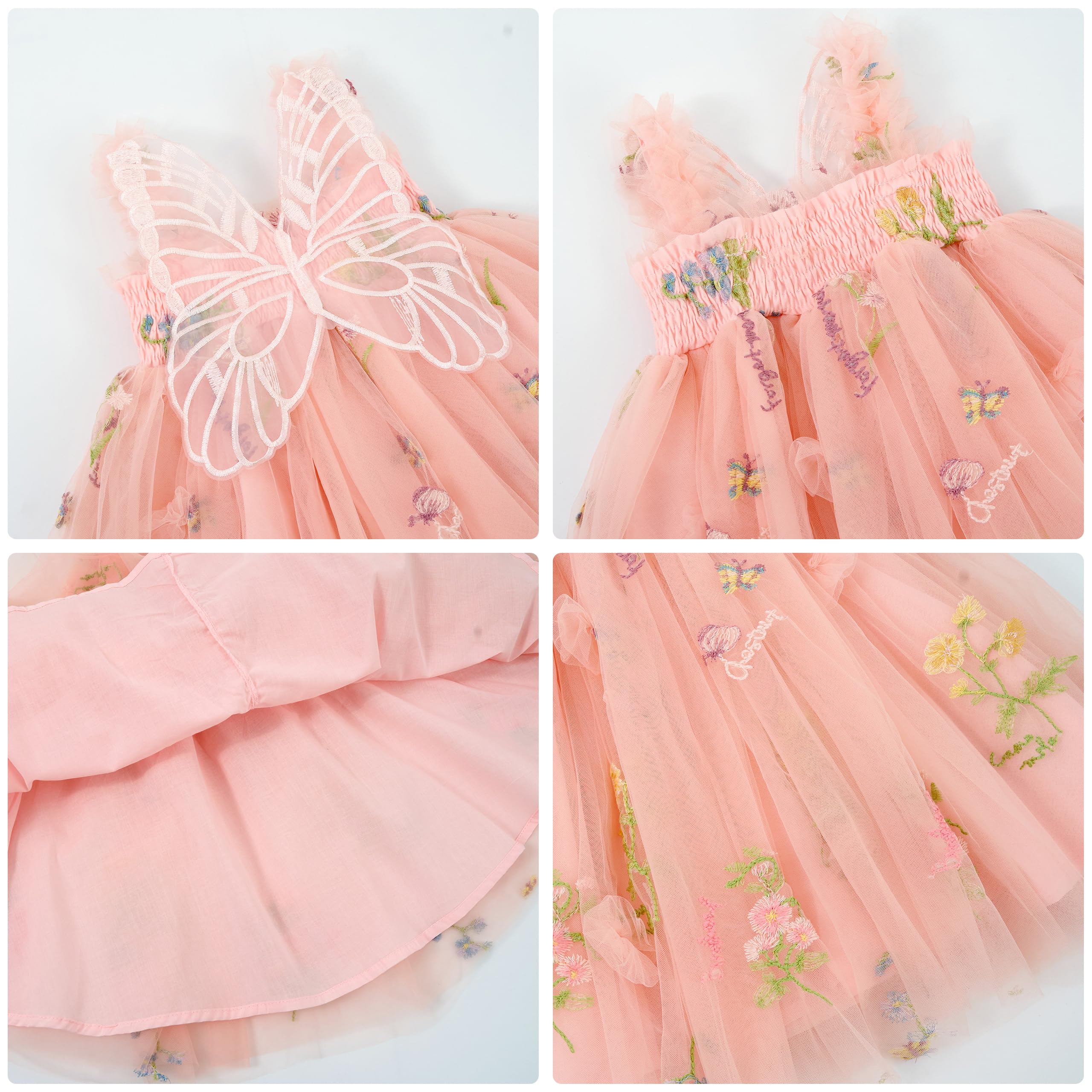 Miipat Robe Bébé Fille Tulle Papillon Jeune Enfant Fille L'été sans Manches Brodé Fleur Princesse Robe Fête de Mariage Robes d'anniversaire pour Fille