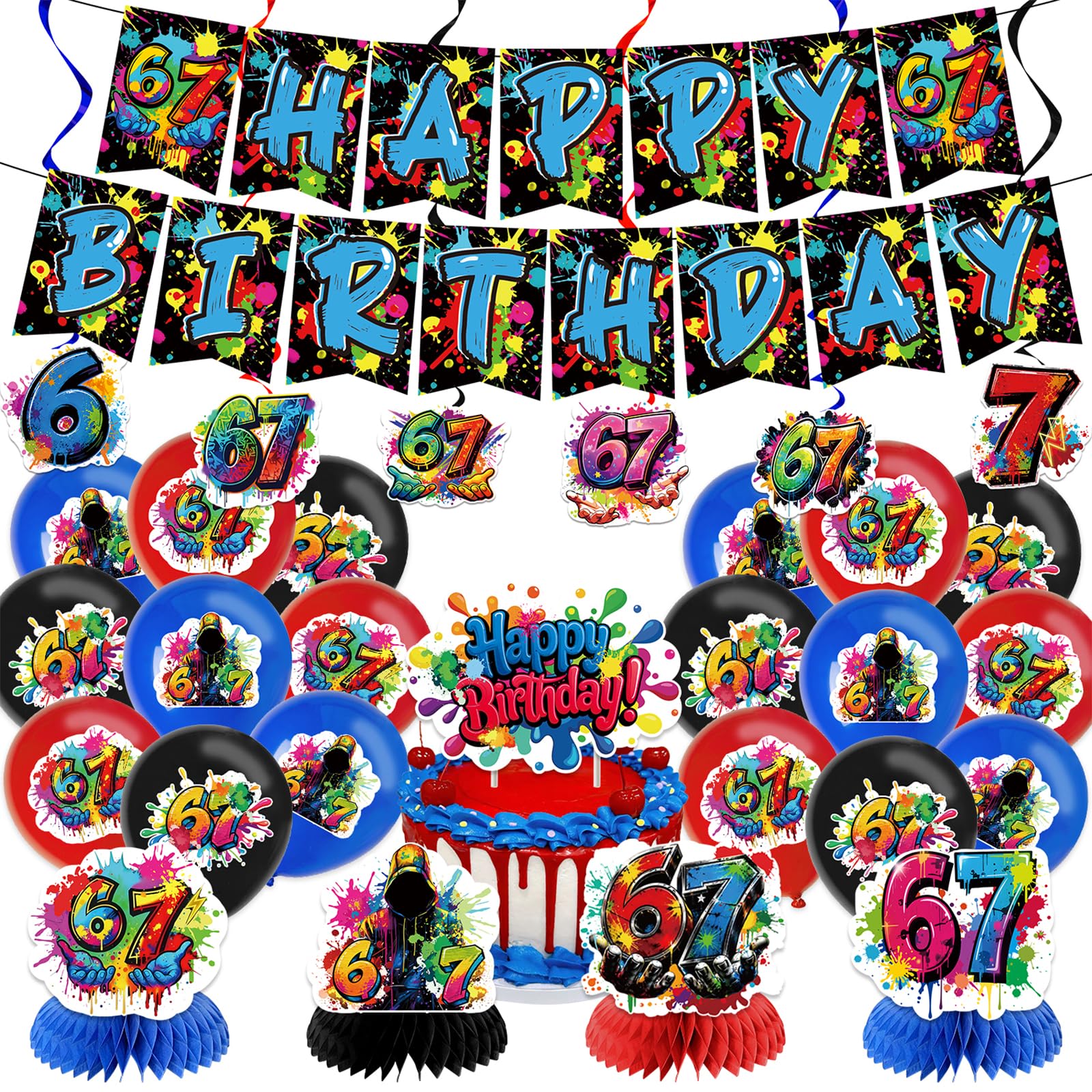 6 7 Birthday Decorations Set, Happy Birthday Party Supplies for Boys Girls