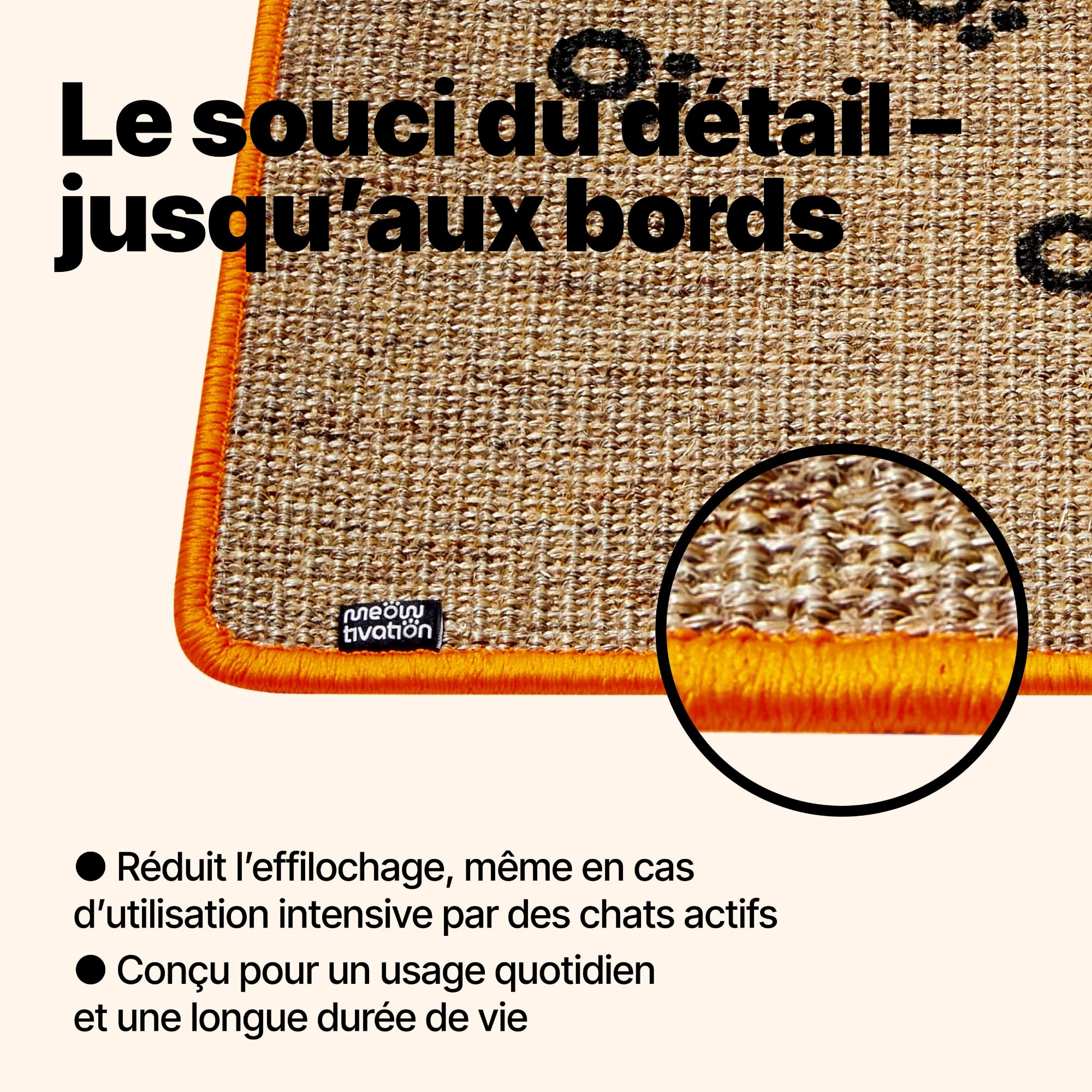 Tapis griffoir pour Chats – Tapis en sisal Naturel, résistant et Multifonction, avec Motif Empreintes, Accessoire Robuste et décoratif (Orange, 60 x 40 cm)