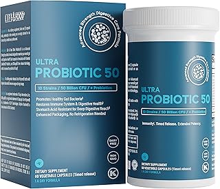 Life & Food Ultra Probiotic 50 Billion CFU w/Sunfiber Prebiotics - Once Daily Time Release Caps, Shelf Life Protection (60ct)
