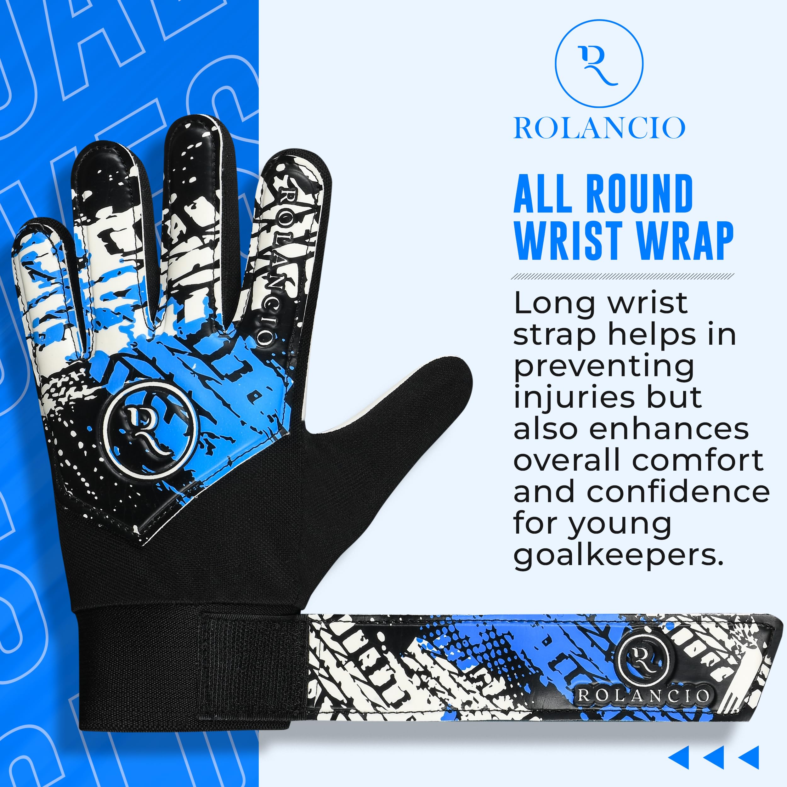 ROLANCIO Goalkeeper Gloves, Blue / White, 04 - Image 4