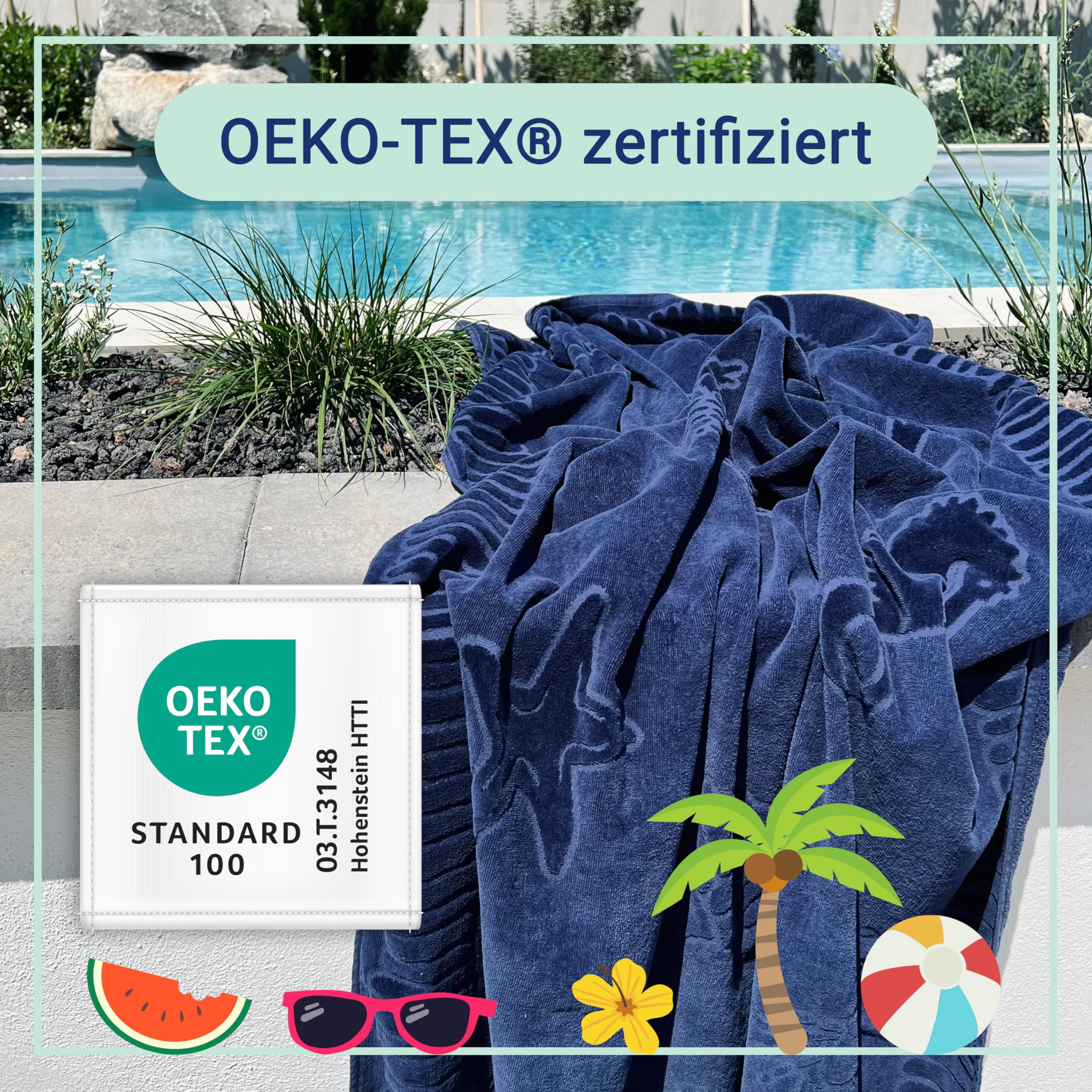 ZOLLNER Strandtuch - hautfreundliches und saugstarkes Handtuch in 100x200 cm - waschbar bis 60°C - Baumwolle in blau - eingewebte Meerestiermotive - Oeko Tex® Zertifiziert