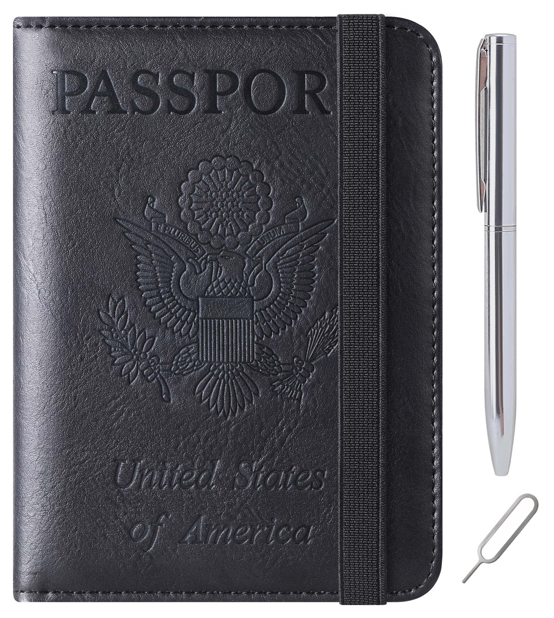 LOHASLIFEPassport Holder Cover Wallet Travel Essentials Leather Rfid Blocking Case Vacation Luggage Must Haves Travel Accessories for Men Women (116#Black)