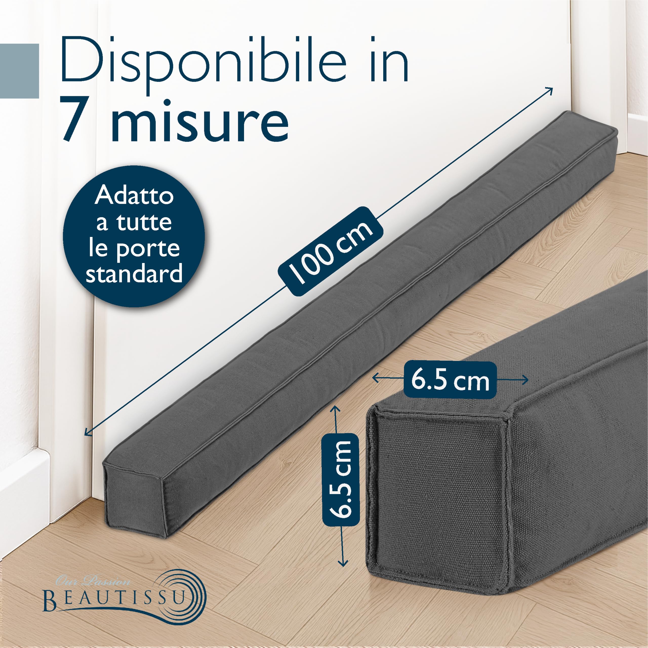 Beautissu Paraspifferi Sottoporta 100 cm – Salsicciotto Paraspifferi Porta Finestre Ingresso Isolante – Stoffa Antracite – Risparmio Energetico – Parafreddo per Porte e Finestre – Marin