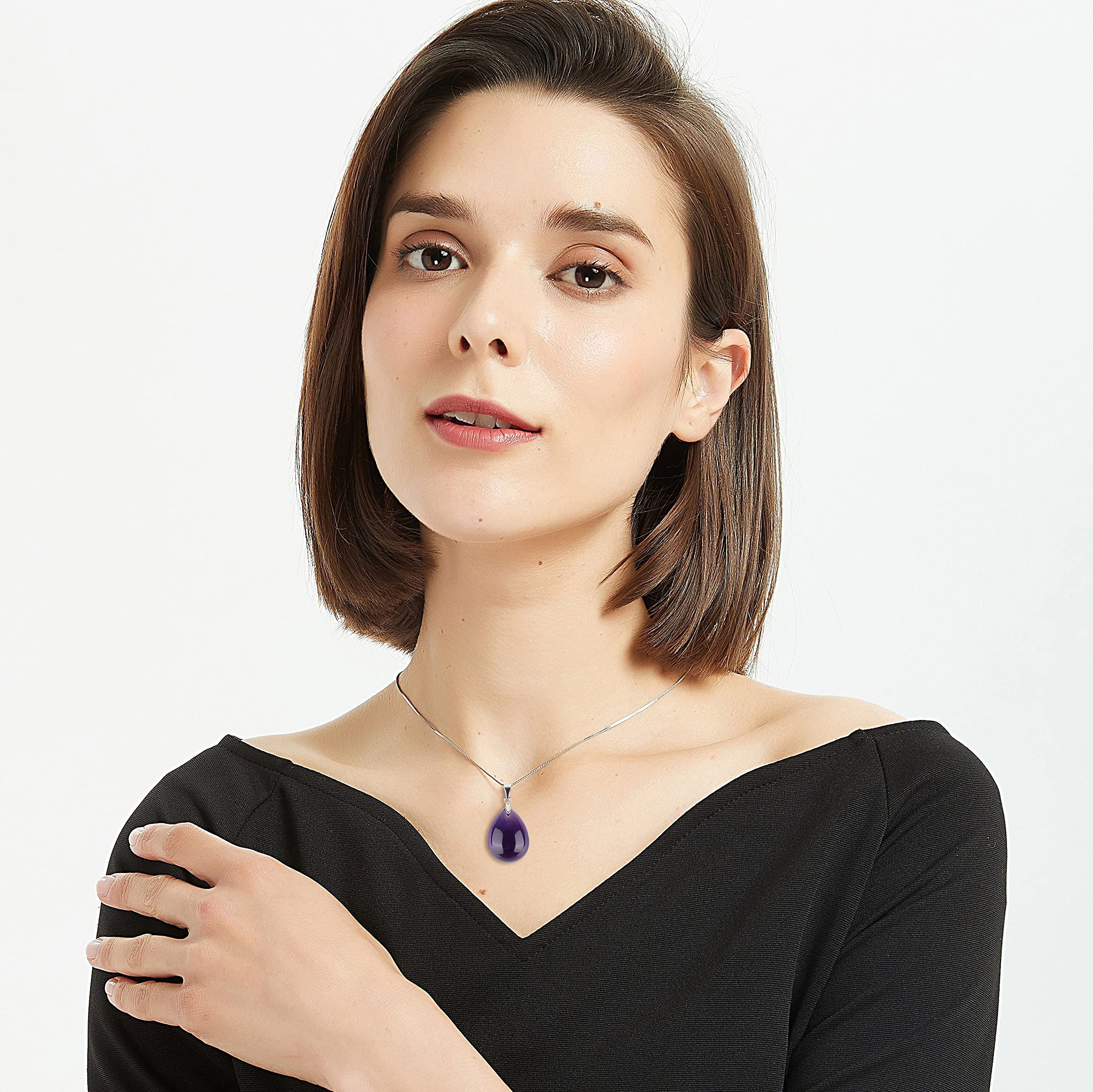 COAI Collar para Mujer de Plata de Ley con Colgante Gota de Agua en Piedras Naturales