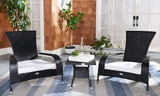 SAFAVIEH Edna 3-Piece Outdoor Lounge Set with Cushions & Table - Black Faux Wicker Patio Conversation Furniture (PAT7719A)